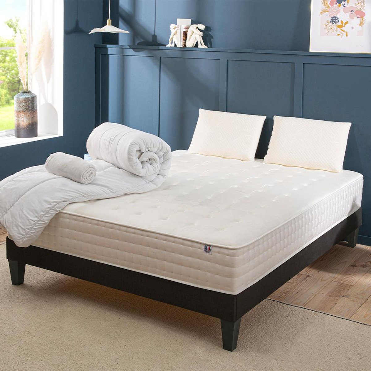 BELLECOUR BELLECOUR LITERIE | Pack Prêt à dormir CHÂTELET | Matelas Mémoire de forme + Sommier + Accessoires