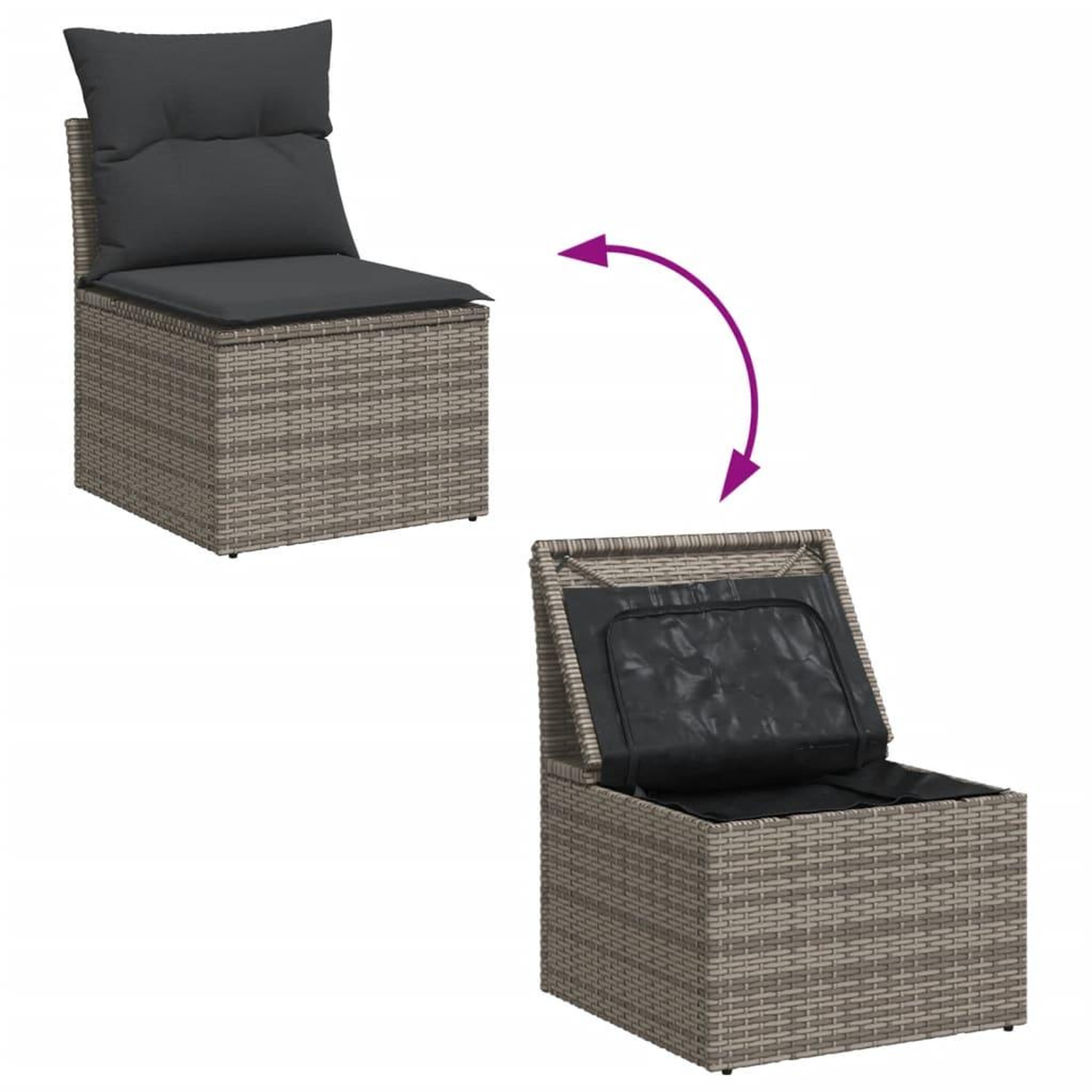 Voir la diapositive 4 : VIDAXL Salon de jardin 11 pcs avec coussins gris resine tressee