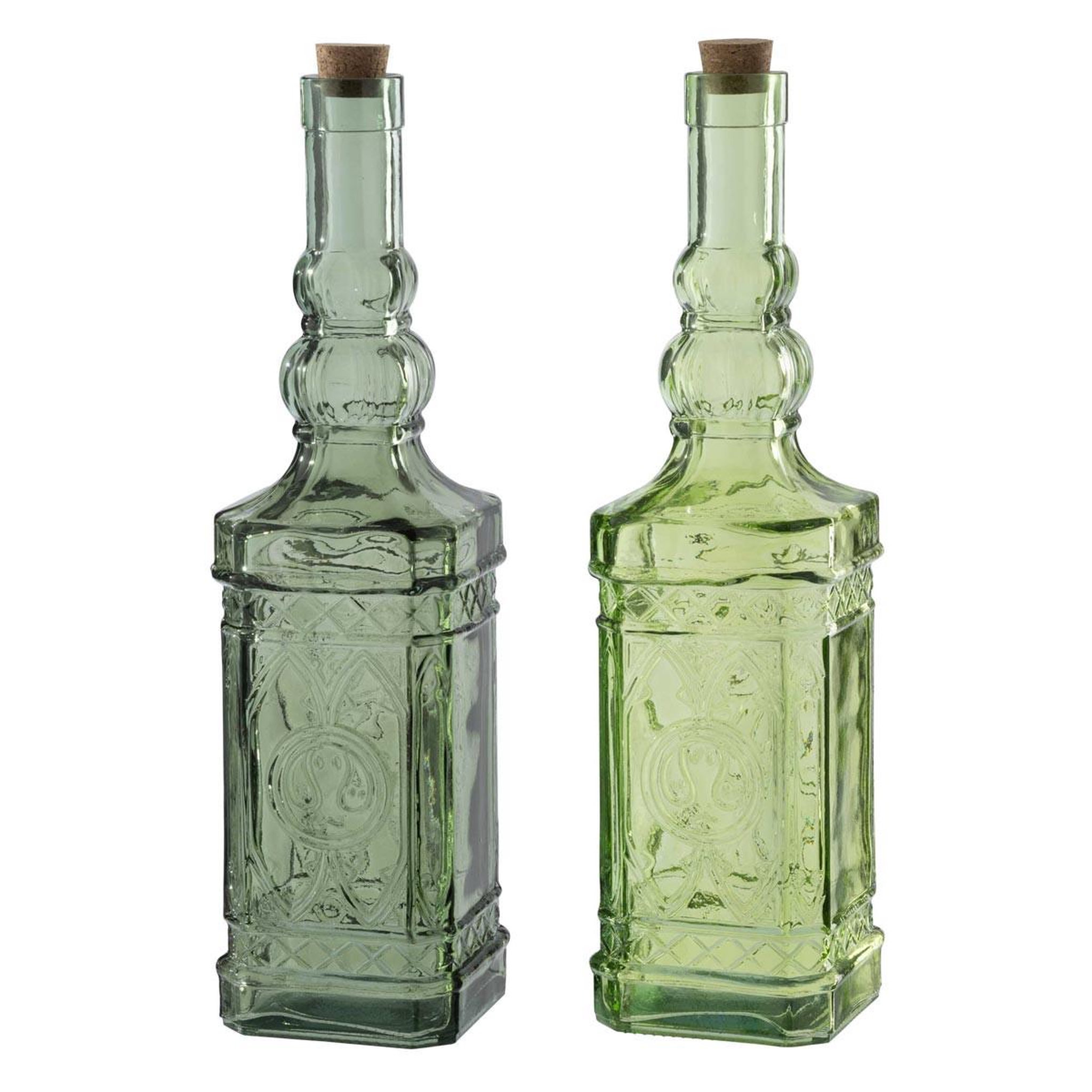 J-LINE Lot de 2 bouteilles en verre  elmo  2l vert