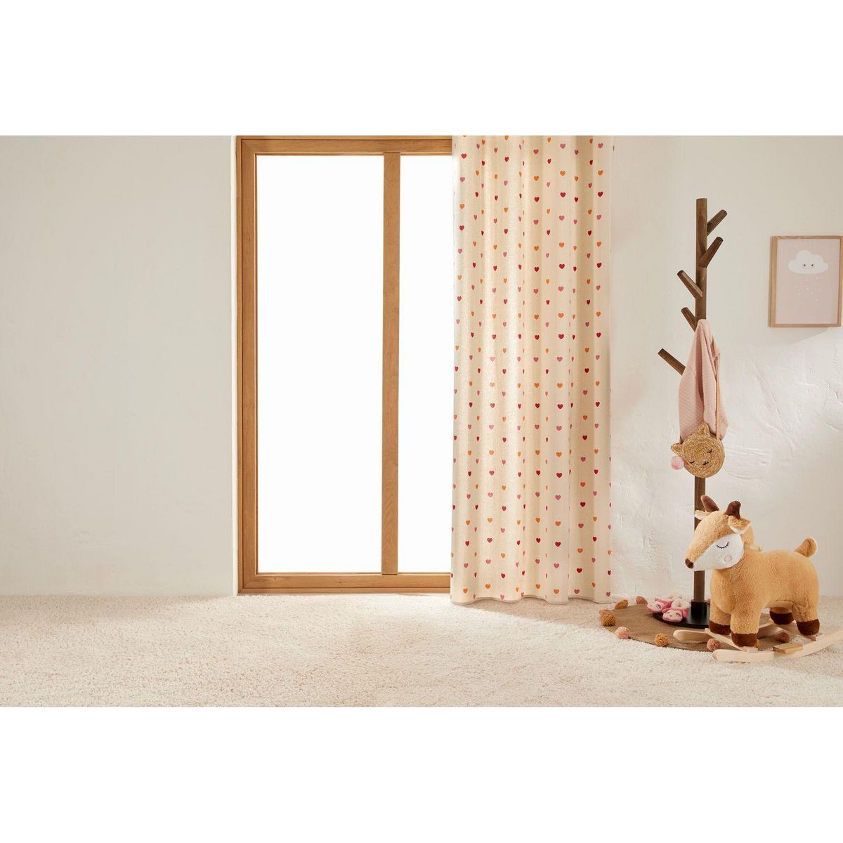 ATMOSPHERA Rideau imprimé cœur en coton recyclé - 140 x 260 cm - Beige