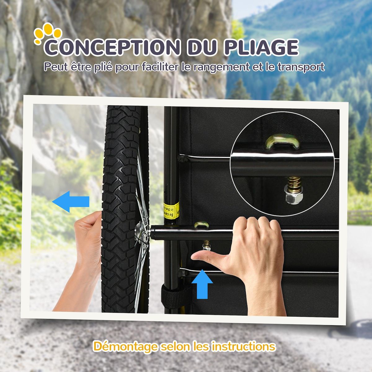 PAWHUT Remorque vélo pour chien 20 Kg pliable barre attelage fixation réflecteurs drapeau noir