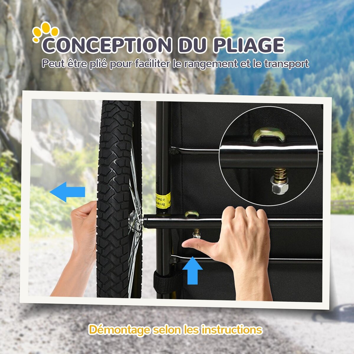 PAWHUT Remorque vélo pour chien 20 Kg pliable barre attelage fixation réflecteurs drapeau noir