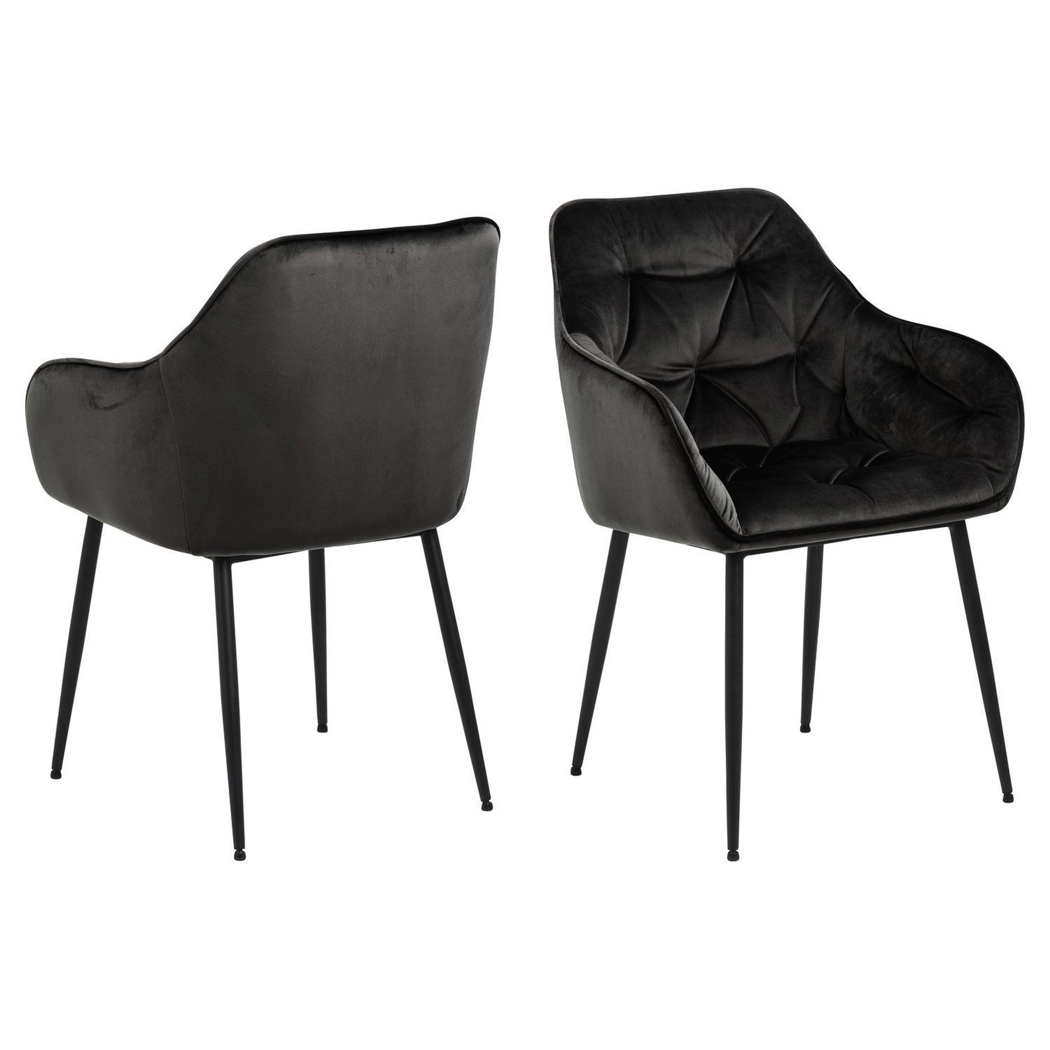 TOILINUX Lot de 2 chaises de salle à manger florie avec accoudoirs effet velours. Coloris disponibles : Gris, Vert, Rose, Marron