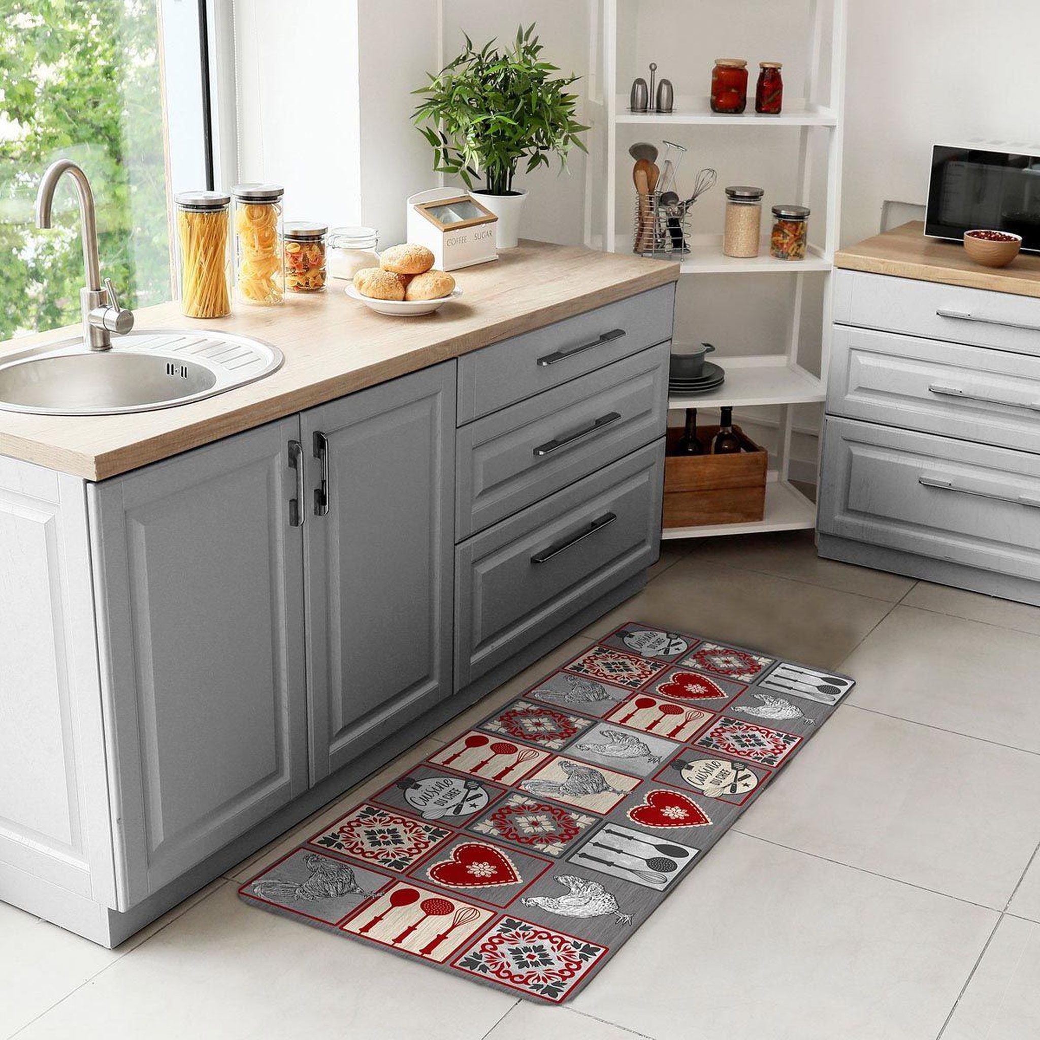 Voir la diapositive 4 : Douceur d'Intérieur Tapis de cuisine imprimé  rustico  45x120cm gris