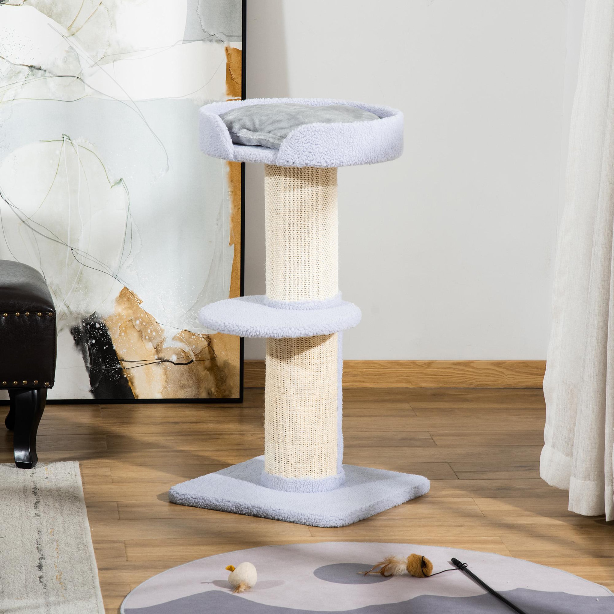 Voir la diapositive 6 : PAWHUT Arbre à chat avec griffoir centre d'activités 2 plateformes coussin bleu