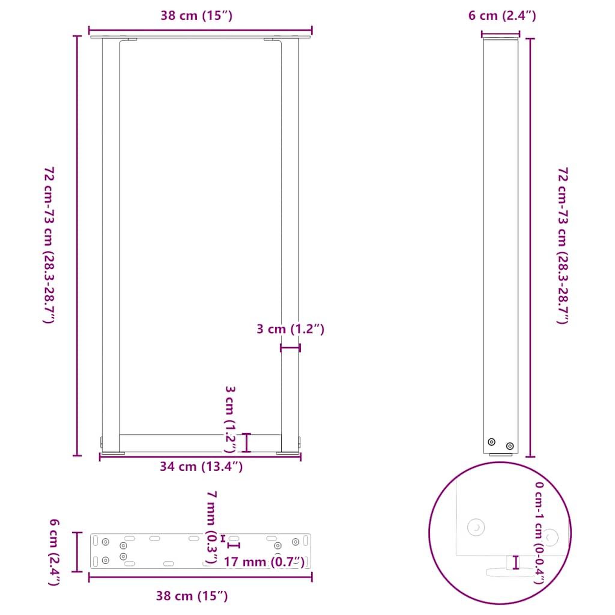 Voir la diapositive 6 : VIDAXL Pieds de table basse forme de U 2 pcs anthracite 38x(72-73) cm