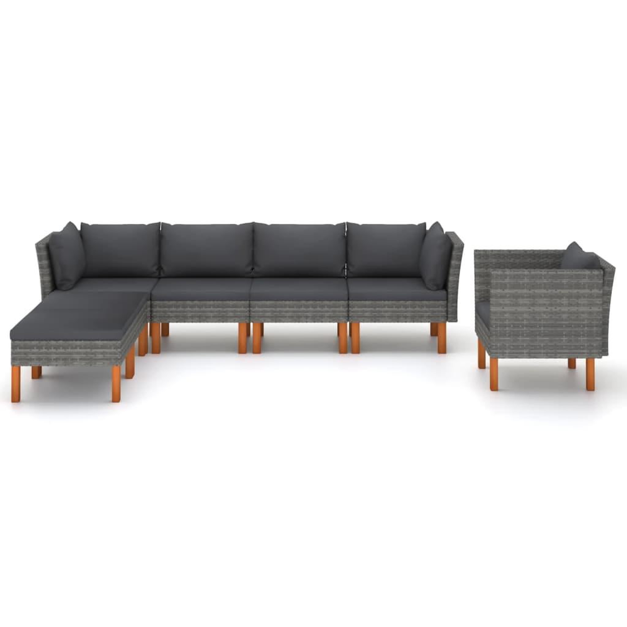 Voir la diapositive 2 : VIDAXL Salon de jardin 7 pcs Resine tressee et bois d'eucalyptus Gris