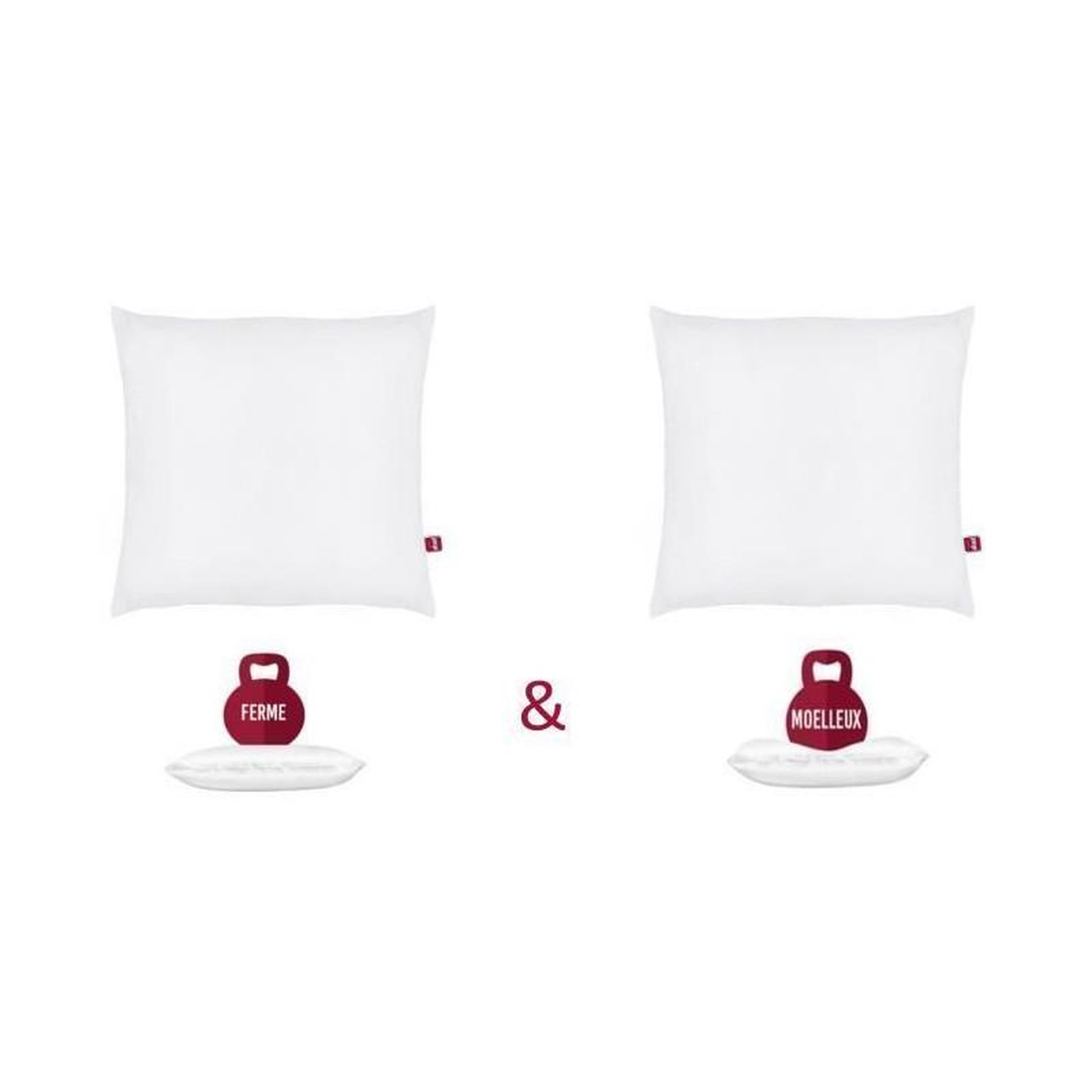 Voir la diapositive 2 : ABEIL ABEIL Lot de 2 Oreillers DOUBLE CONFORT 100% Coton 60x60cm