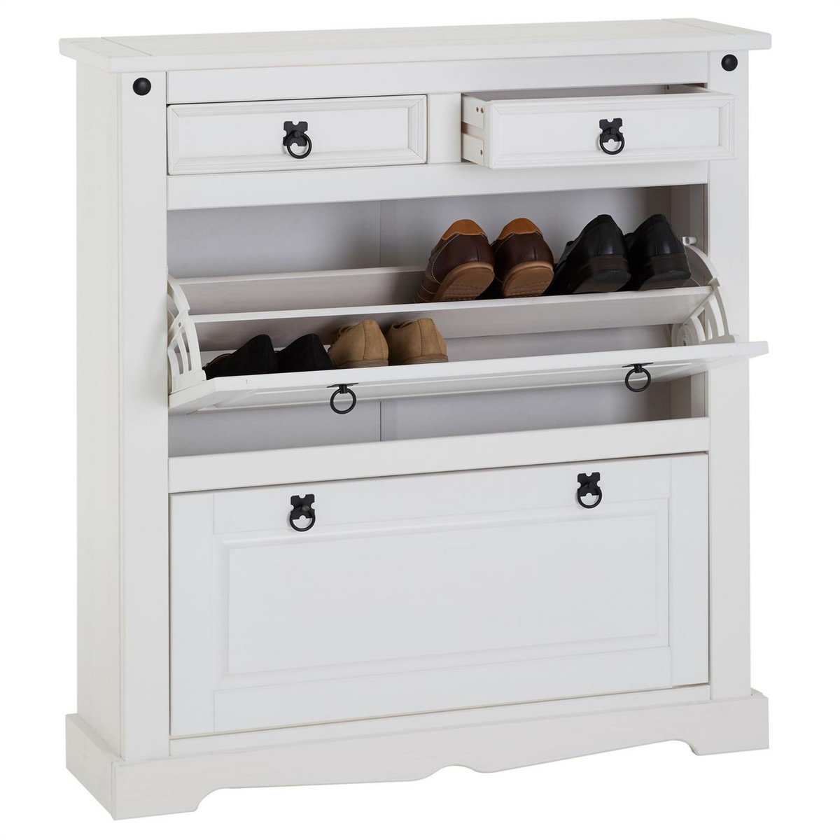 IDIMEX Meuble à chaussures en pin TEQUILA style mexicain, 2 abattants et 2 tiroirs