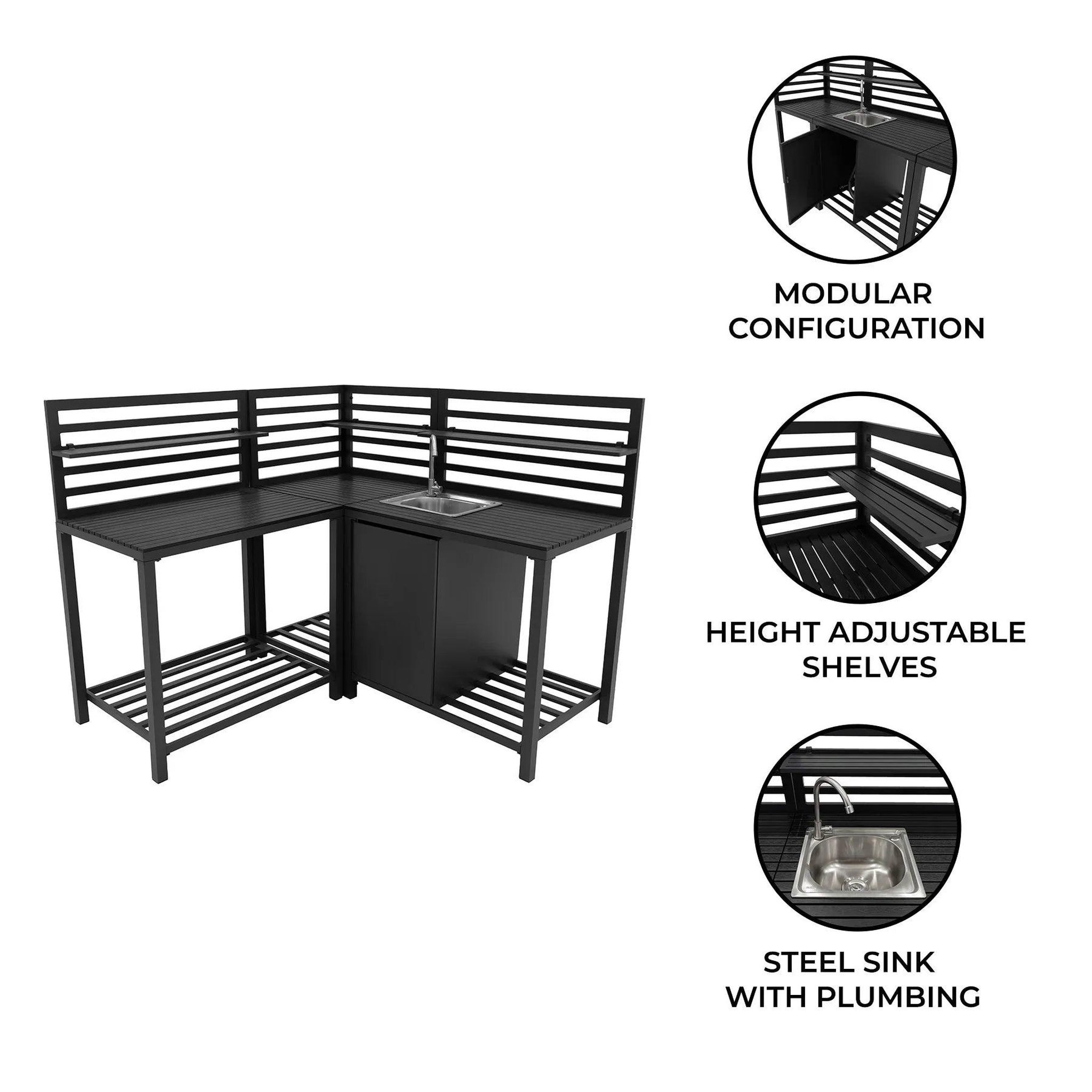 Voir la diapositive 2 : KUKOO Ensemble de cuisine extérieure 3 pièces en aluminium