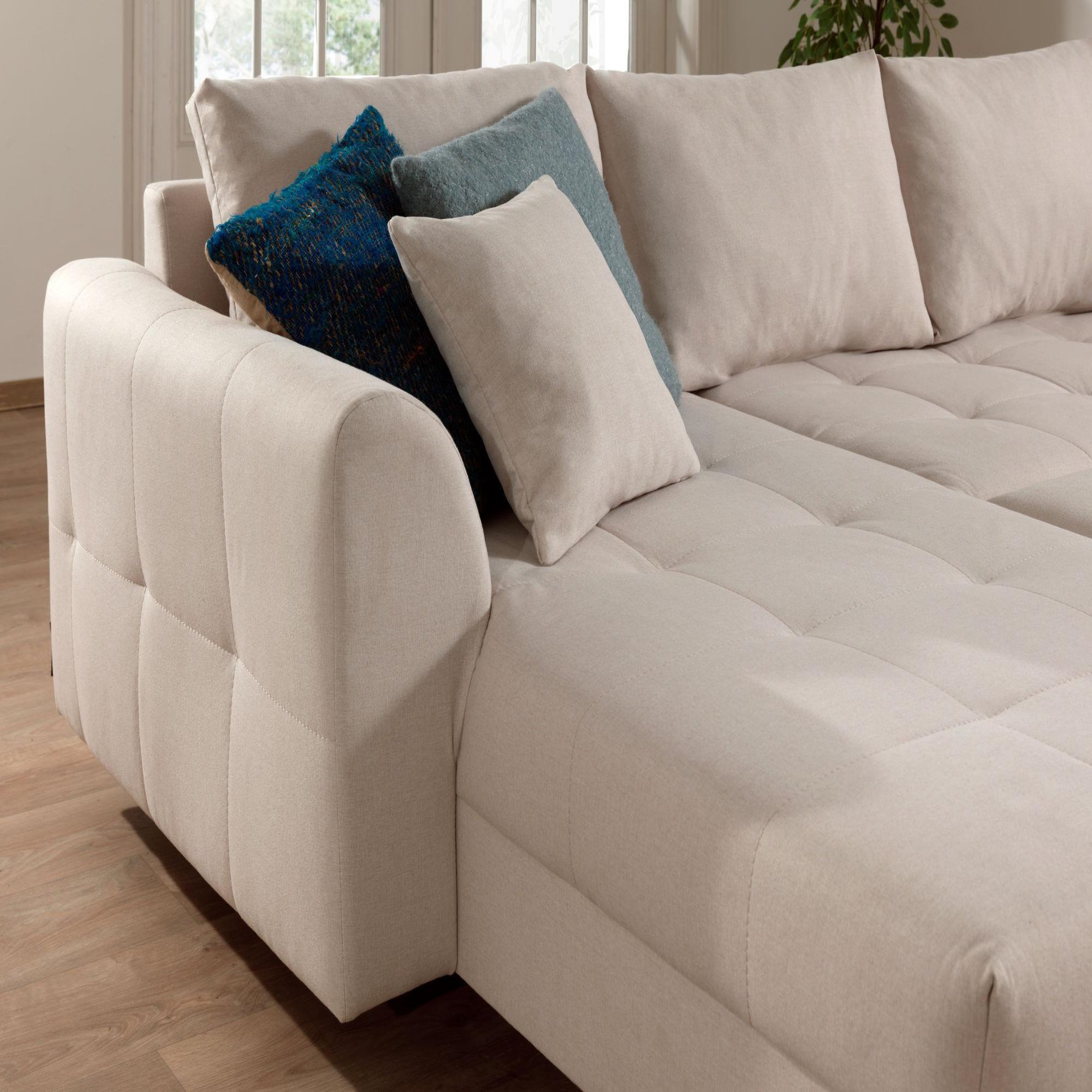 Voir la diapositive 5 : LISA DESIGN Rune - canapé panoramique - avec pouf d'appoint - 7 places - style scandinave - droit
