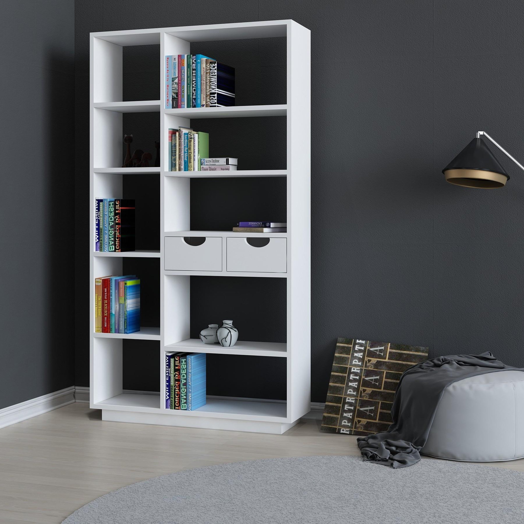 Voir la diapositive 3 : Habitat et Jardin Bibliothèque en bois  luma  - 80 x 25 x 188 cm - blanc