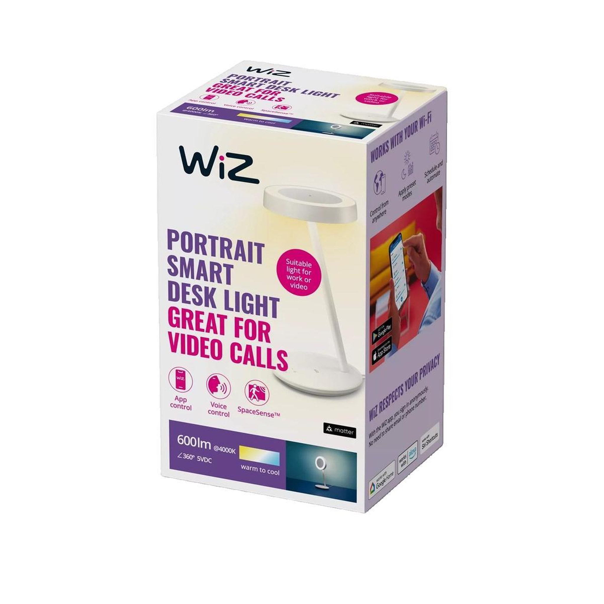 Voir la diapositive 3 : WIZ Lampe de bureau connectée WiZ Portrait blanc