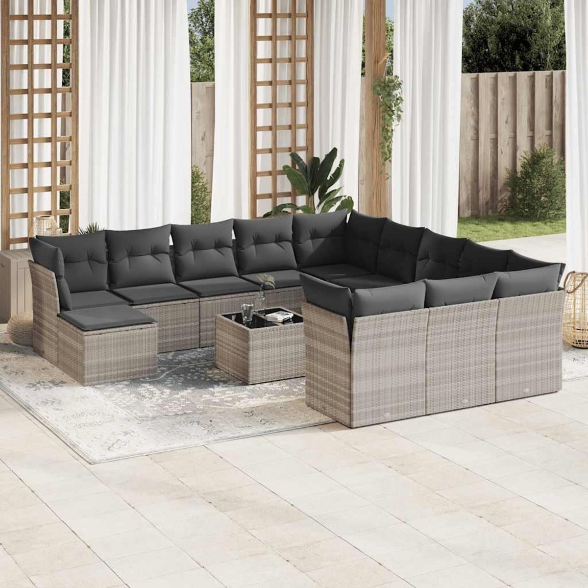 VIDAXL Salon de jardin avec coussins 13 pcs gris clair resine tressee