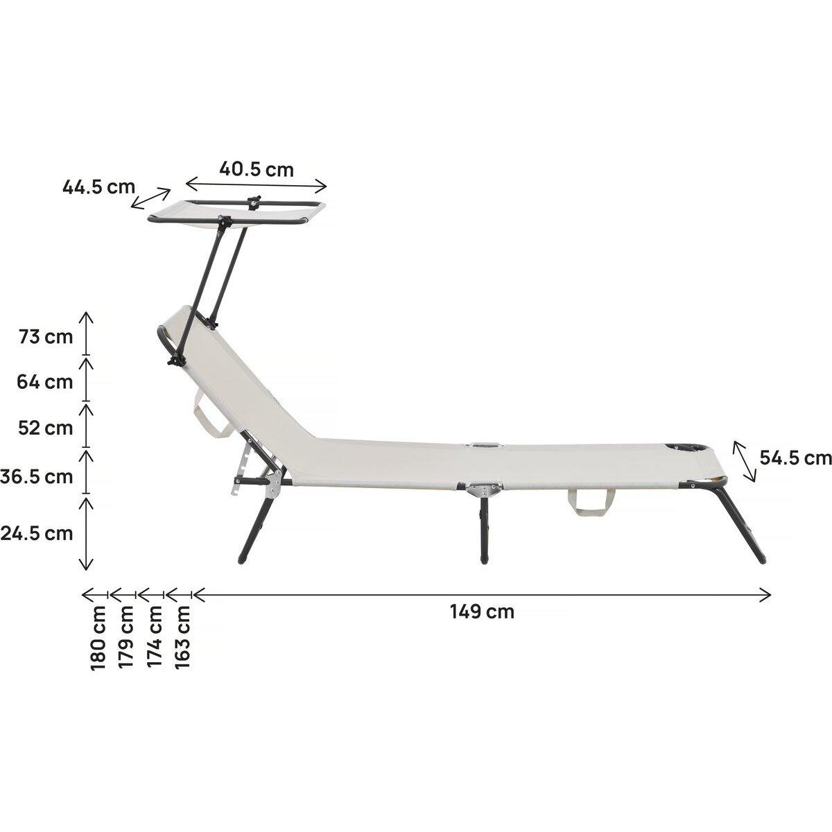 Habitat et Jardin Bain de soleil pliable  Lazy  - Avec pare soleil - Beige