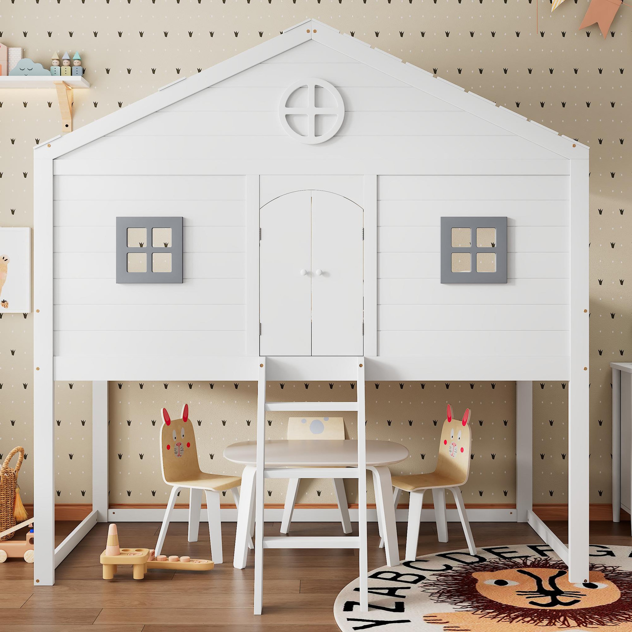 Voir la diapositive 2 : MERAX Lit cabane enfant 90x200cm bois et mdf coloris blanc