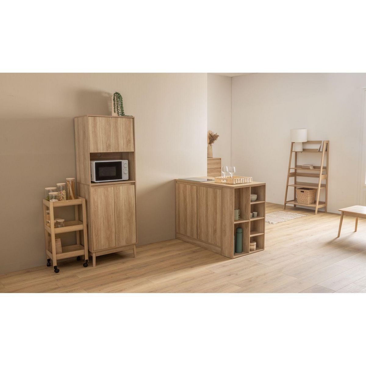 FIVE Buffet de cuisine 1 niche et 4 portes effet bois naturel ABANA - Beige