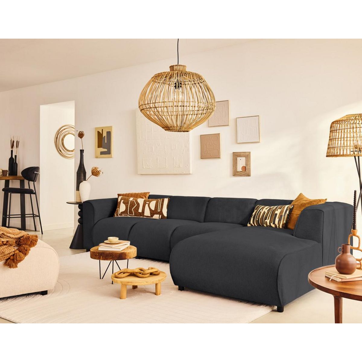 LISA DESIGN Suaro - canapé modulable d'angle droit 5 places en tissu texturé