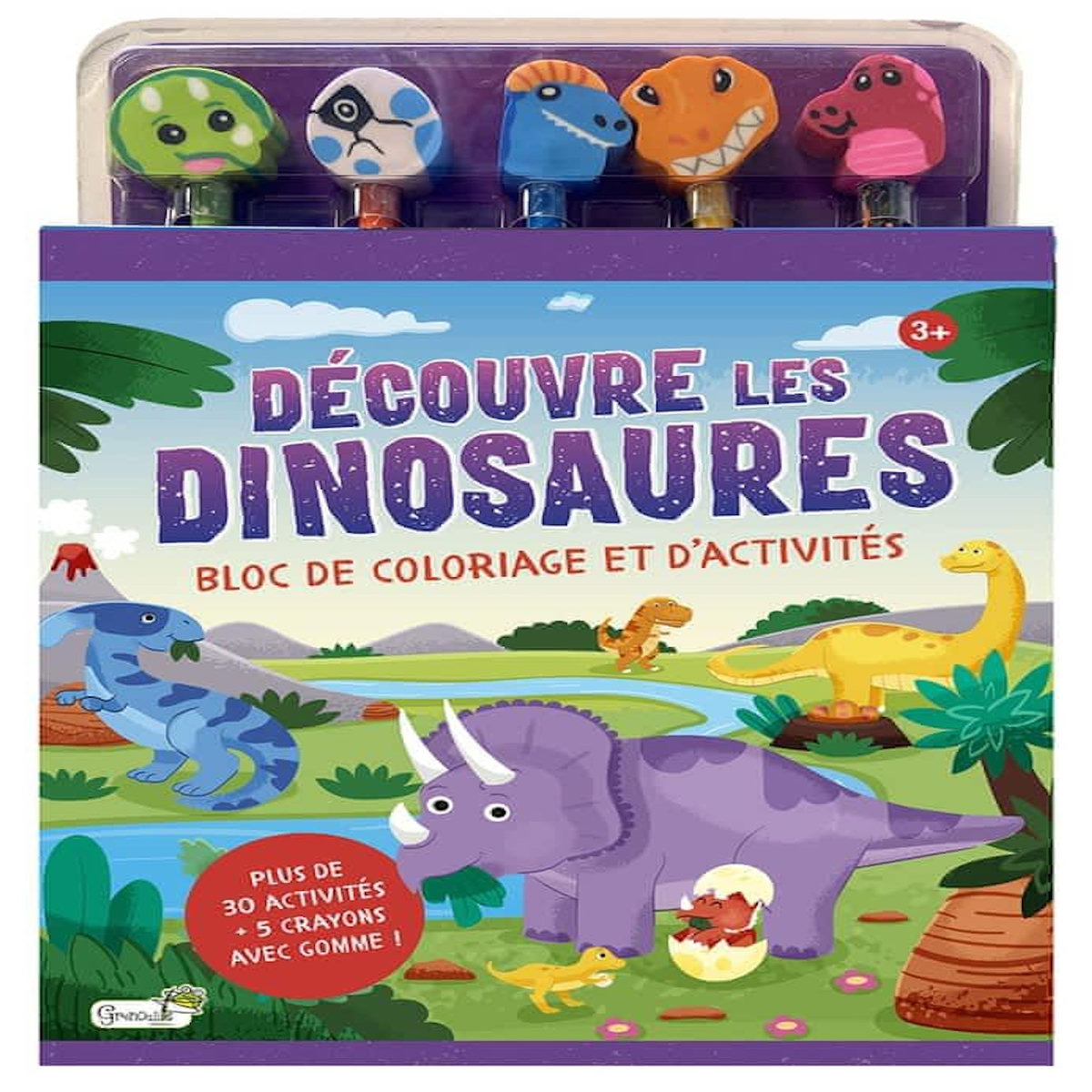 DECOUVRE LES DINOSAURES. BLOC DE COLORIAGE ET D'ACTIVITES. PLUS DE 30 ACTIVITES + 5 CRAYONS AVEC GOMME !, Grenouille
