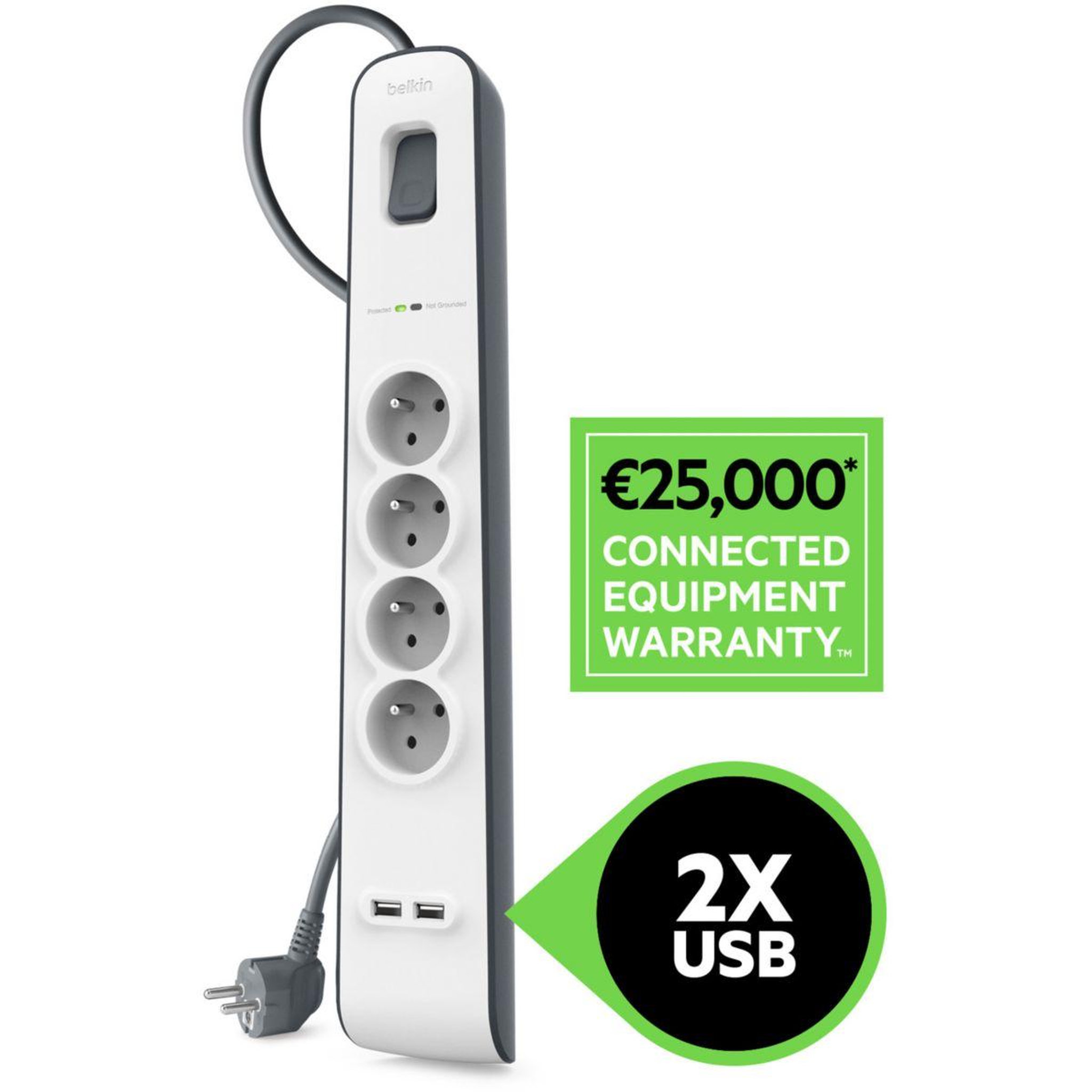 Voir la diapositive 1 : Belkin Parafoudre 4 prises parafoudres + 2 USB