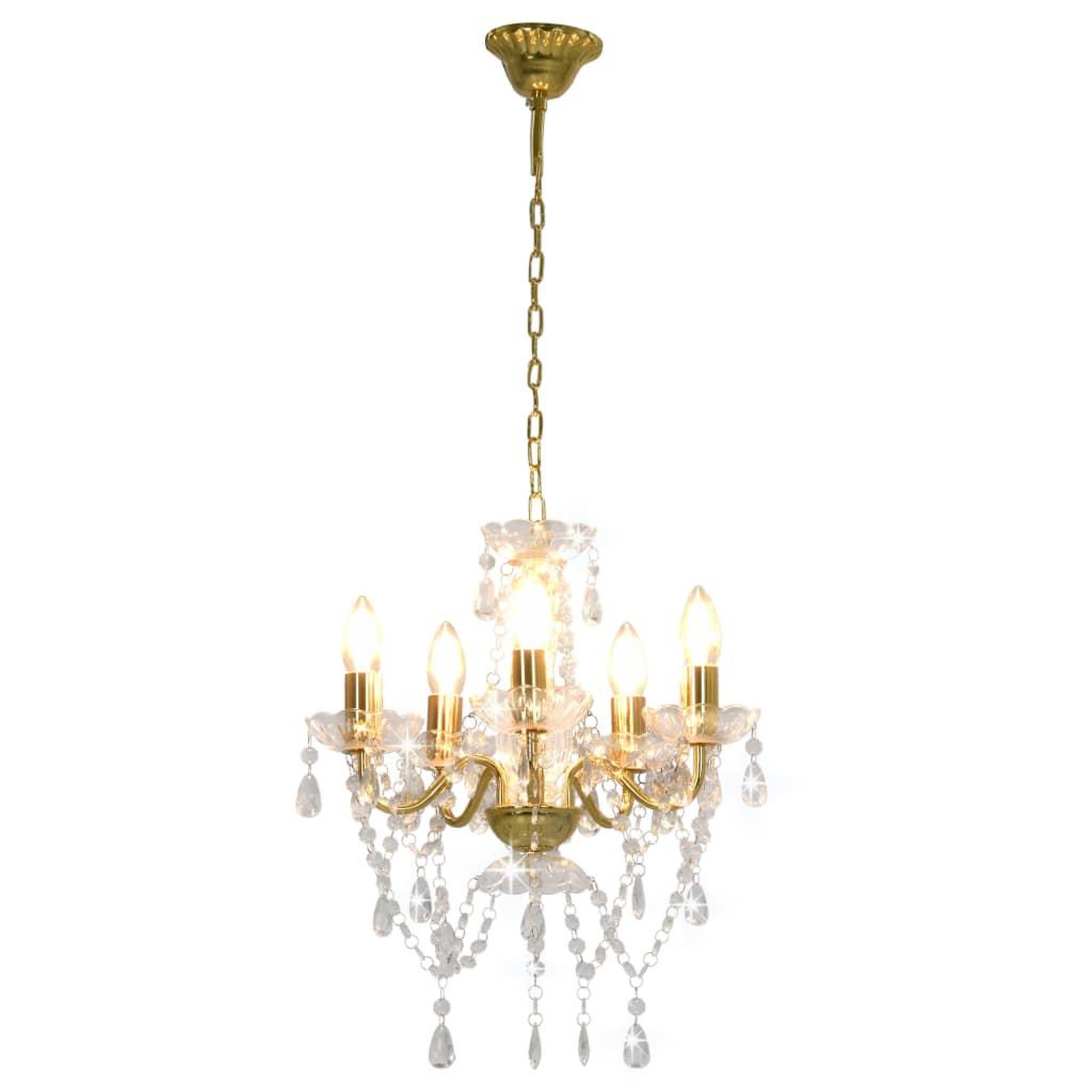 Voir la diapositive 2 : VIDAXL Lustre avec perles de cristal Dore Rond 5 x E14