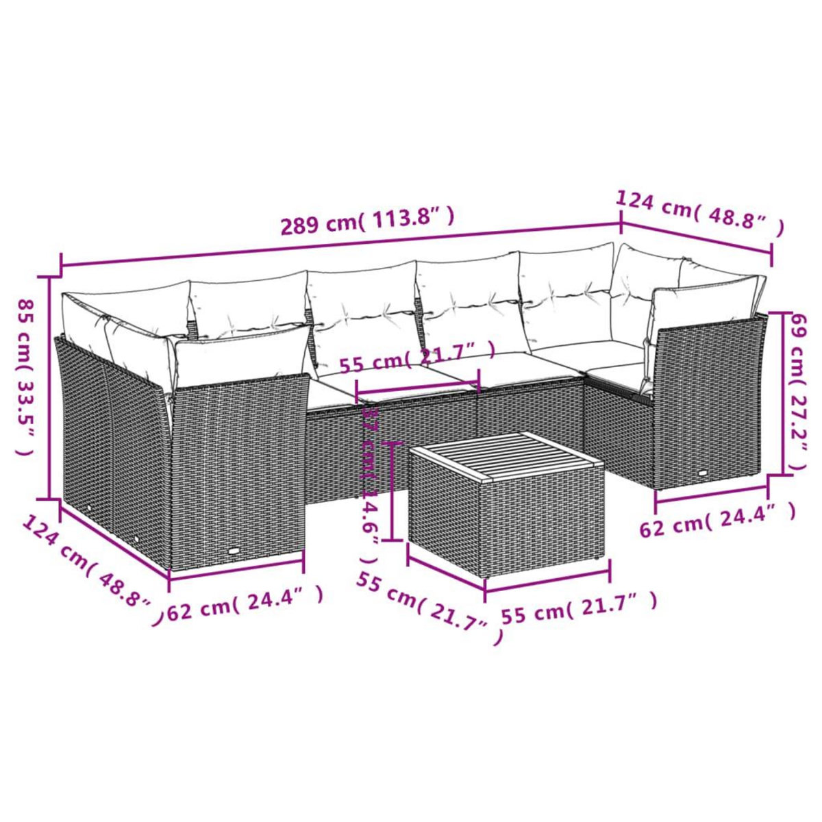 VIDAXL Salon de jardin 8 pcs avec coussins noir resine tressee