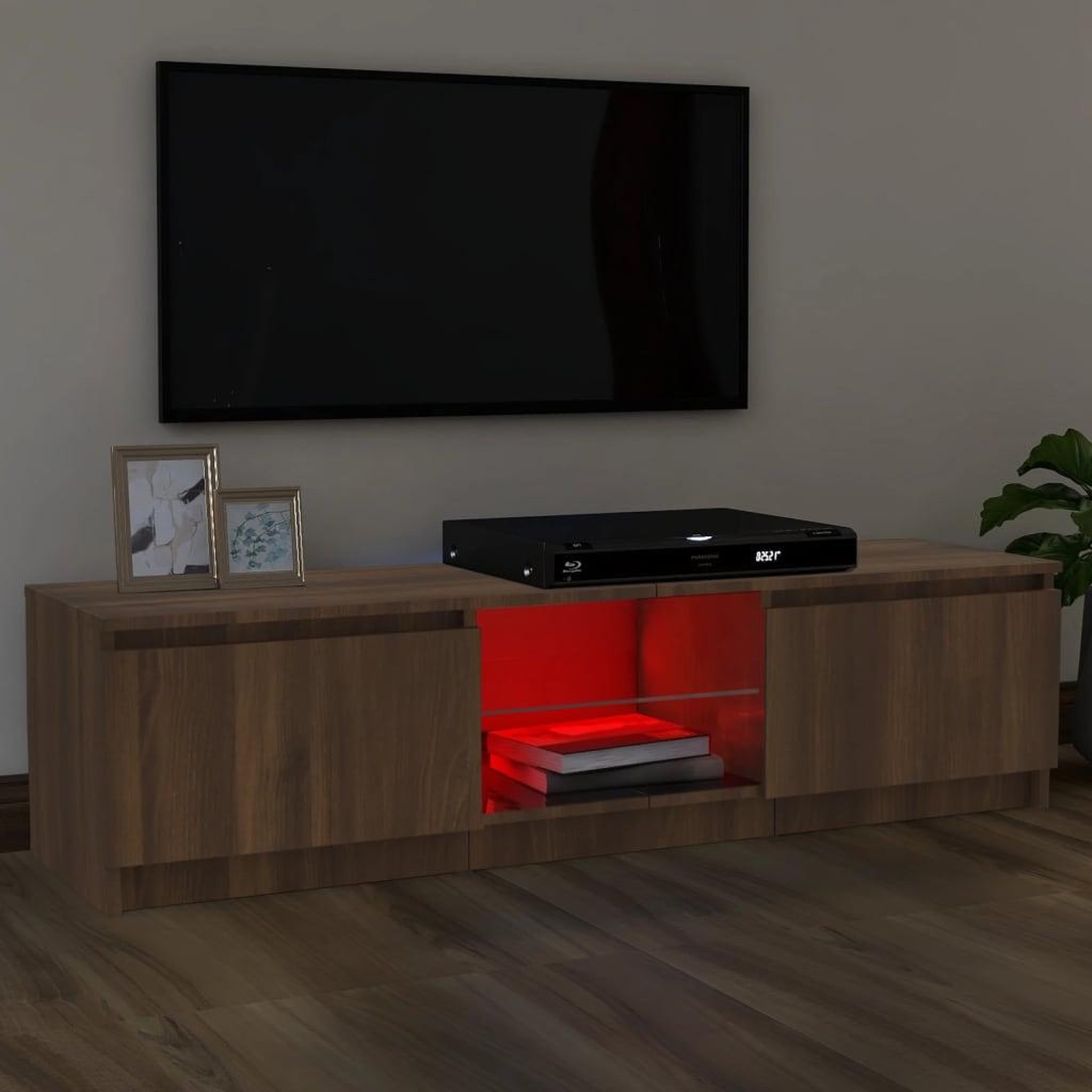 Voir la diapositive 3 : VIDAXL Meuble TV avec lumieres LED chene marron 120x30x35,5 cm
