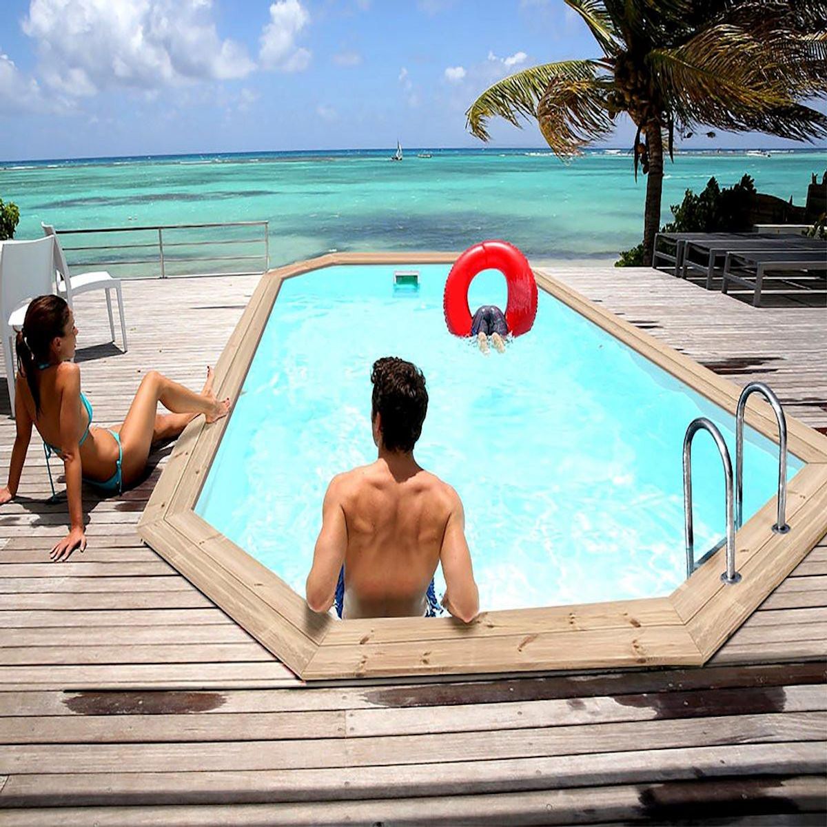 Habitat et Jardin Piscine bois   Cordoue   - 3.48 x 2.15 x 1.18 m + Pompe à chaleur  3.5 kw/h - Hayward -  Micro  - Noir