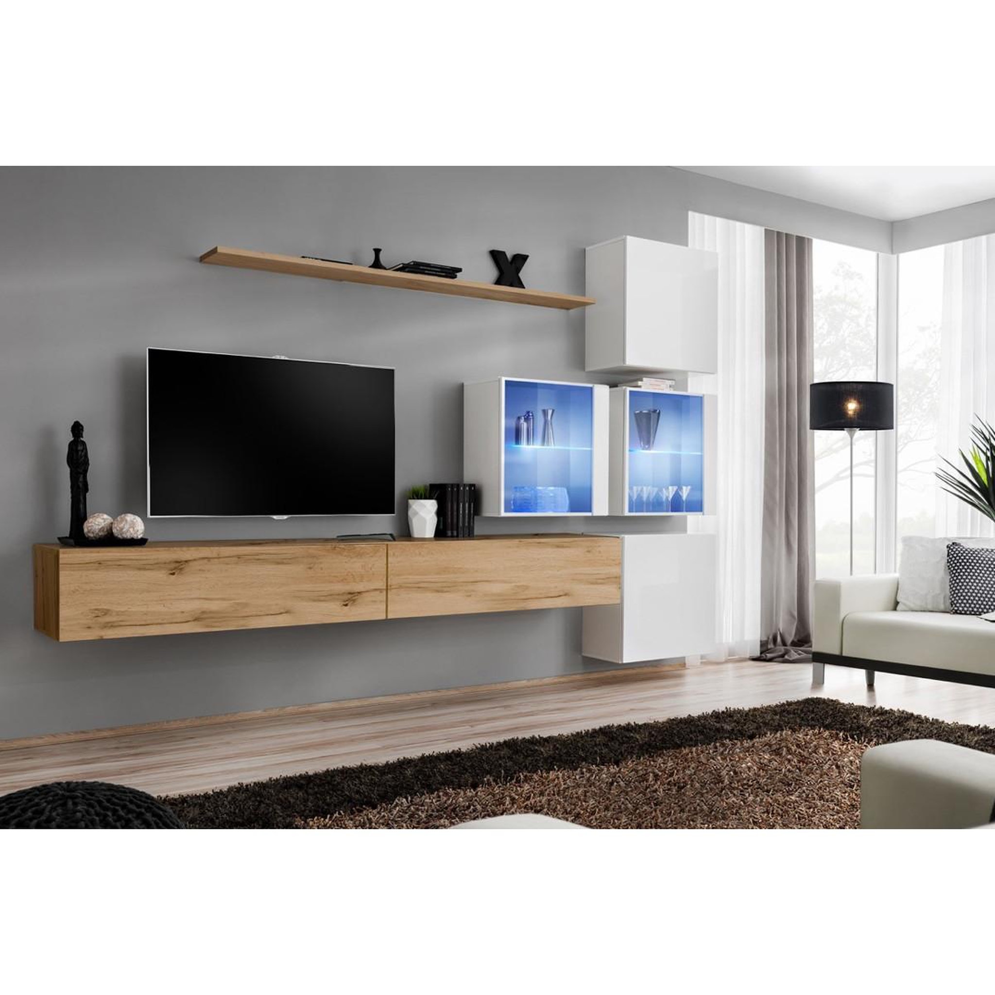 Voir la diapositive 2 : Paris Prix Meuble tv mural design  switch xix  310cm naturel & blanc