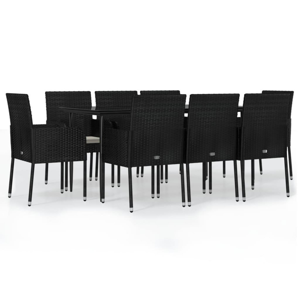 VIDAXL Ensemble a manger jardin 9pcs et coussins noir resine tressee