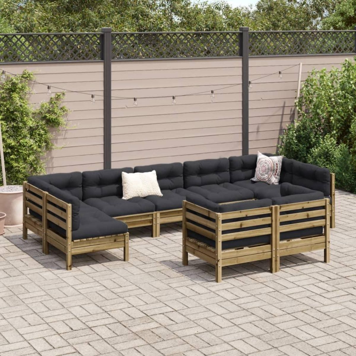 VIDAXL Salon de jardin 9 pcs avec coussins bois de pin impregne