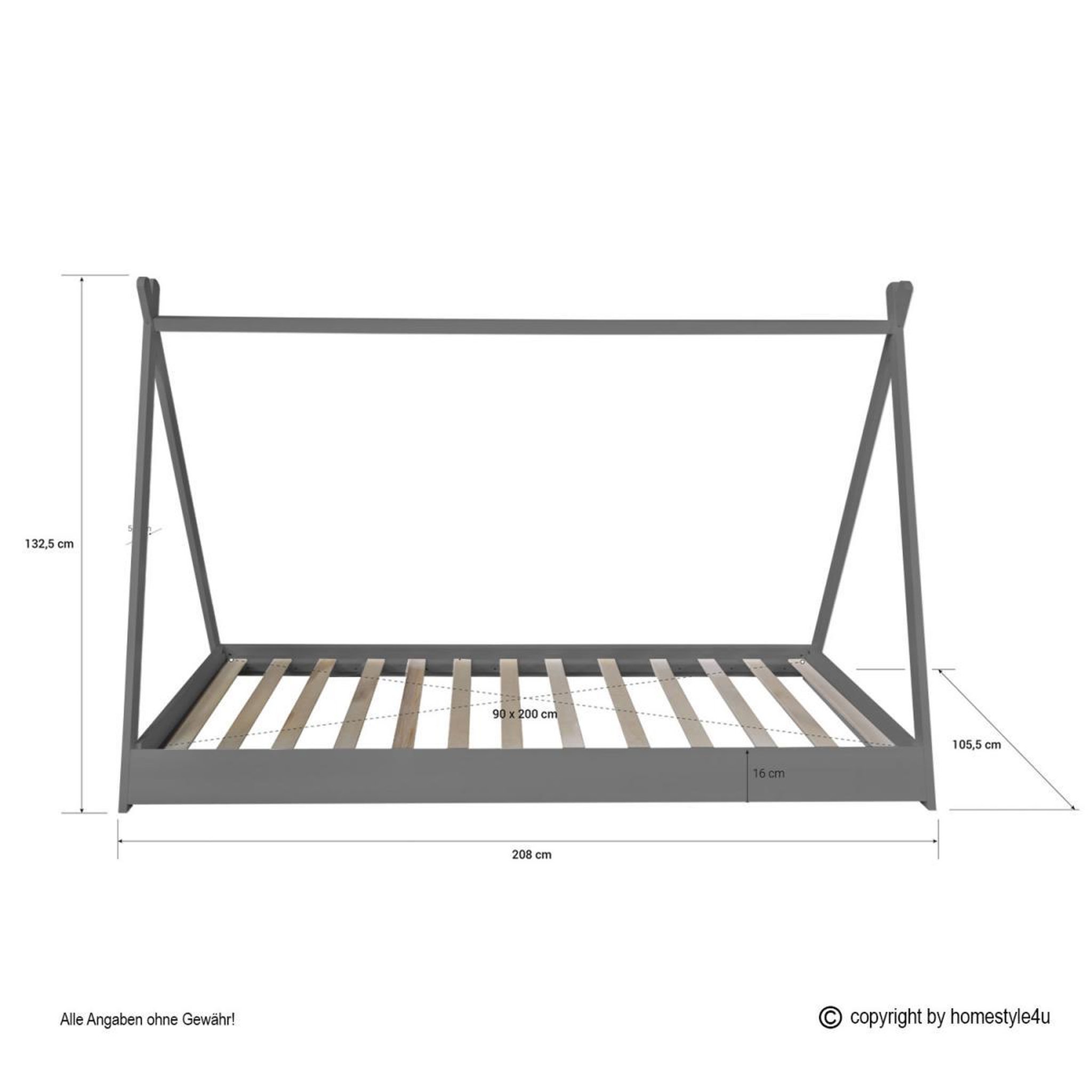 Voir la diapositive 4 : HomeStyle4U Lit Tipi Enfant 90x200 Tissu gris étoilé