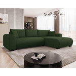 BEST MOBILIER Rosalie - canapé d'angle réversible 4 places convertible avec coffre en velours côtelé. Coloris disponibles : Gris, Bleu, Marron, Noir, Vert, Beige