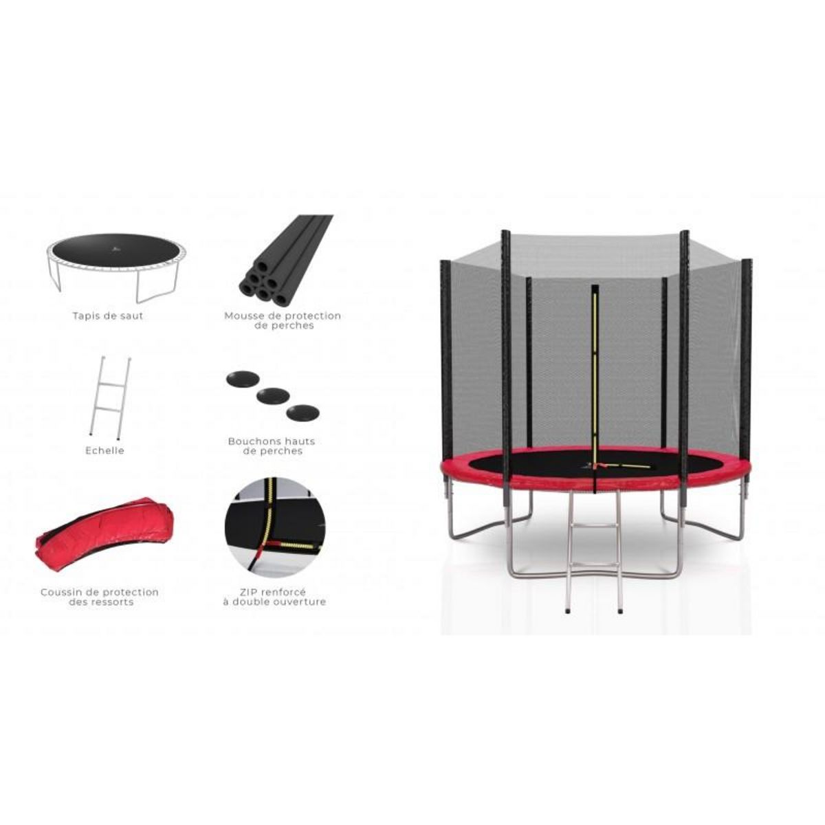 KAIA SPORTS Trampoline extérieur Deluxe 8Ft / ø244cm KAIA SPORTS Trampoline de jardin avec Filet, mousse de protection et échelle