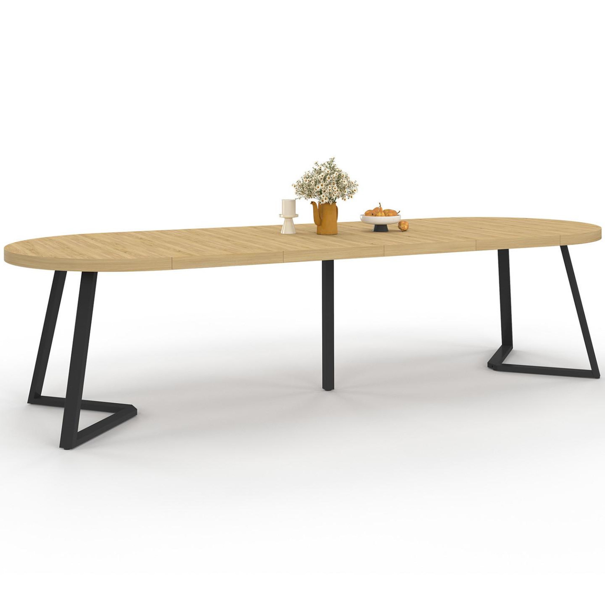 ID MARKET Table à manger extensible ronde selma 4-10 personnes bois effet hêtre 110-300 cm