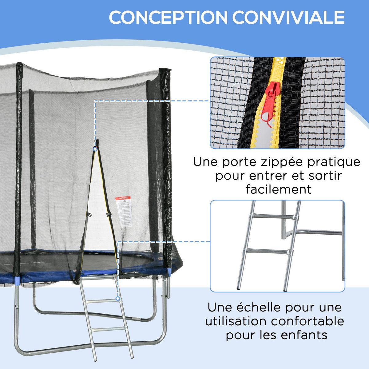 HOMCOM Trampoline d'extérieur Ø 305 cm avec filet de sécurité, poteaux rembourrés et échelle