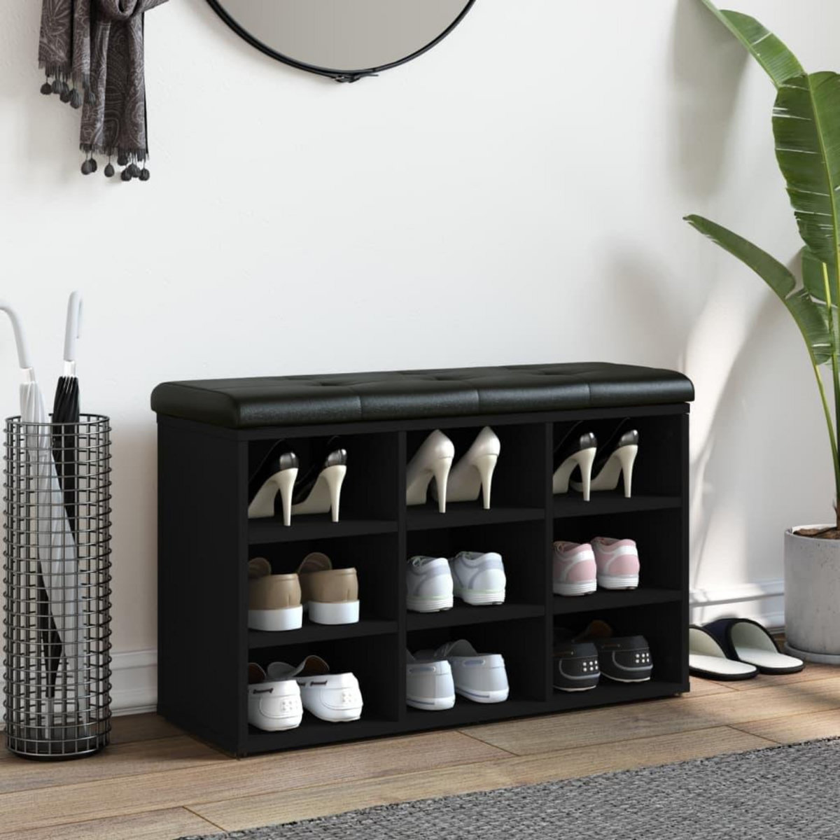 VIDAXL Banc a chaussures noir 82x32x50 cm bois d'ingenierie