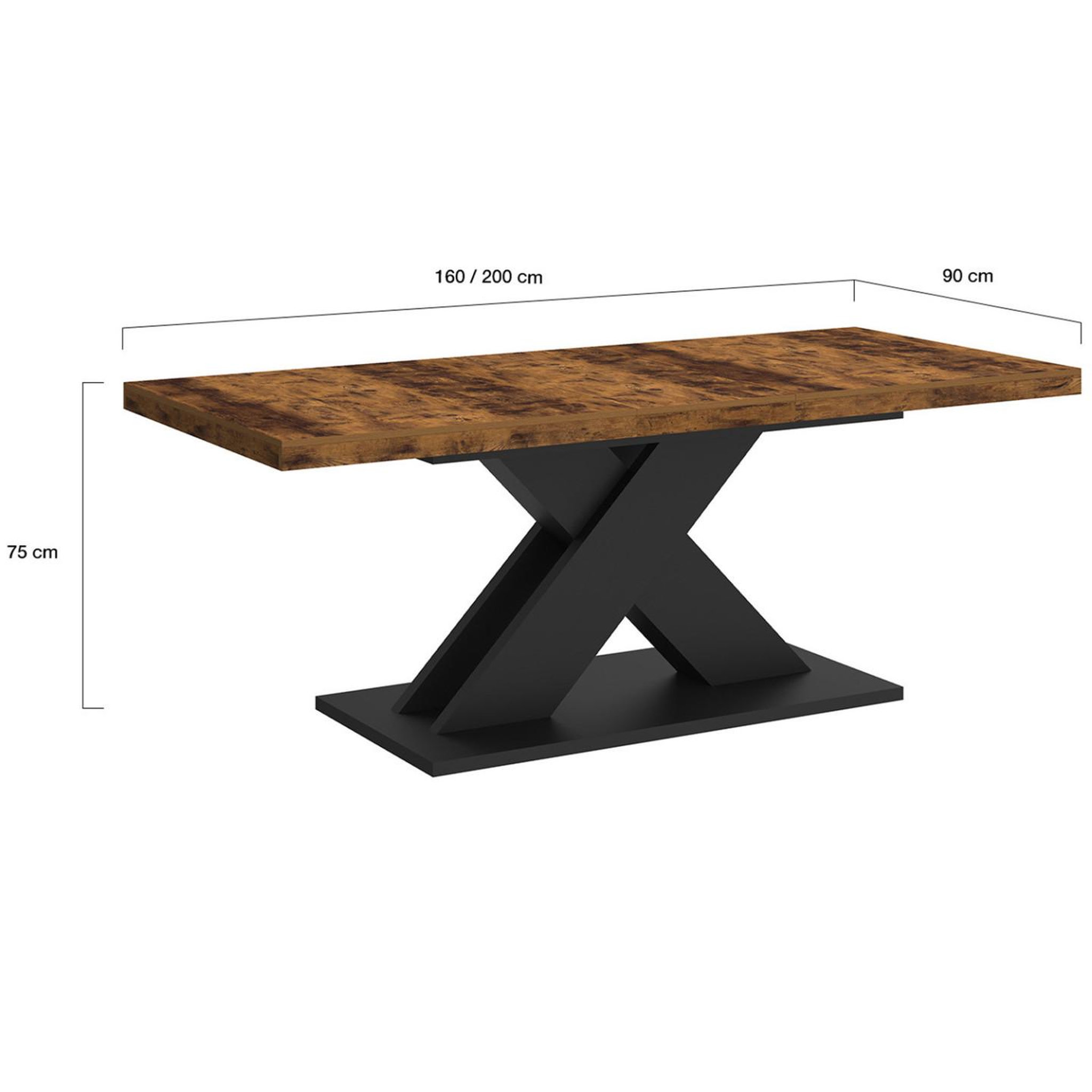 Voir la diapositive 5 : ID MARKET Table à manger extensible rectangle alicia 6-10 personnes plateau bois foncé hawkins et pied x noir 160-200 cm