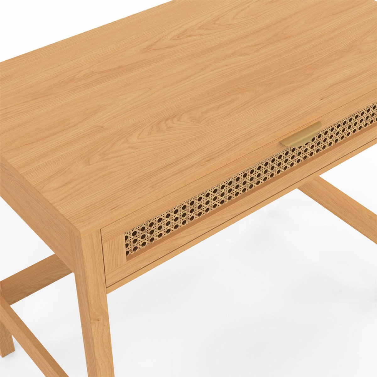 ID MARKET Bureau 1 tiroir EDHEN bois et cannage