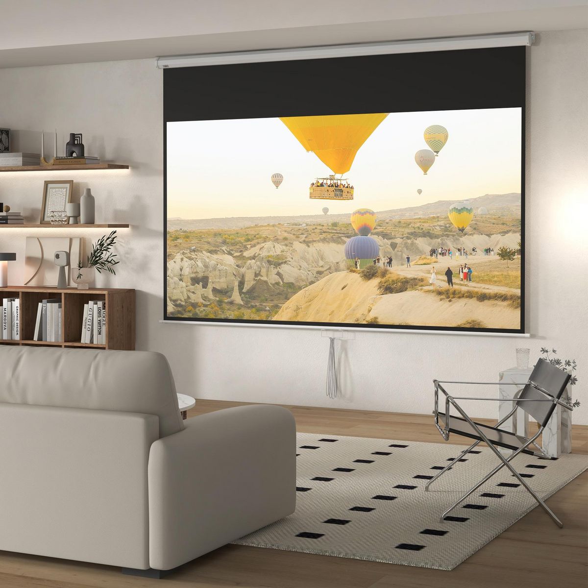 HOMCOM Écran de projection home-cinéma TV format 16:9 120 pouces 4K HD métal PVC blanc