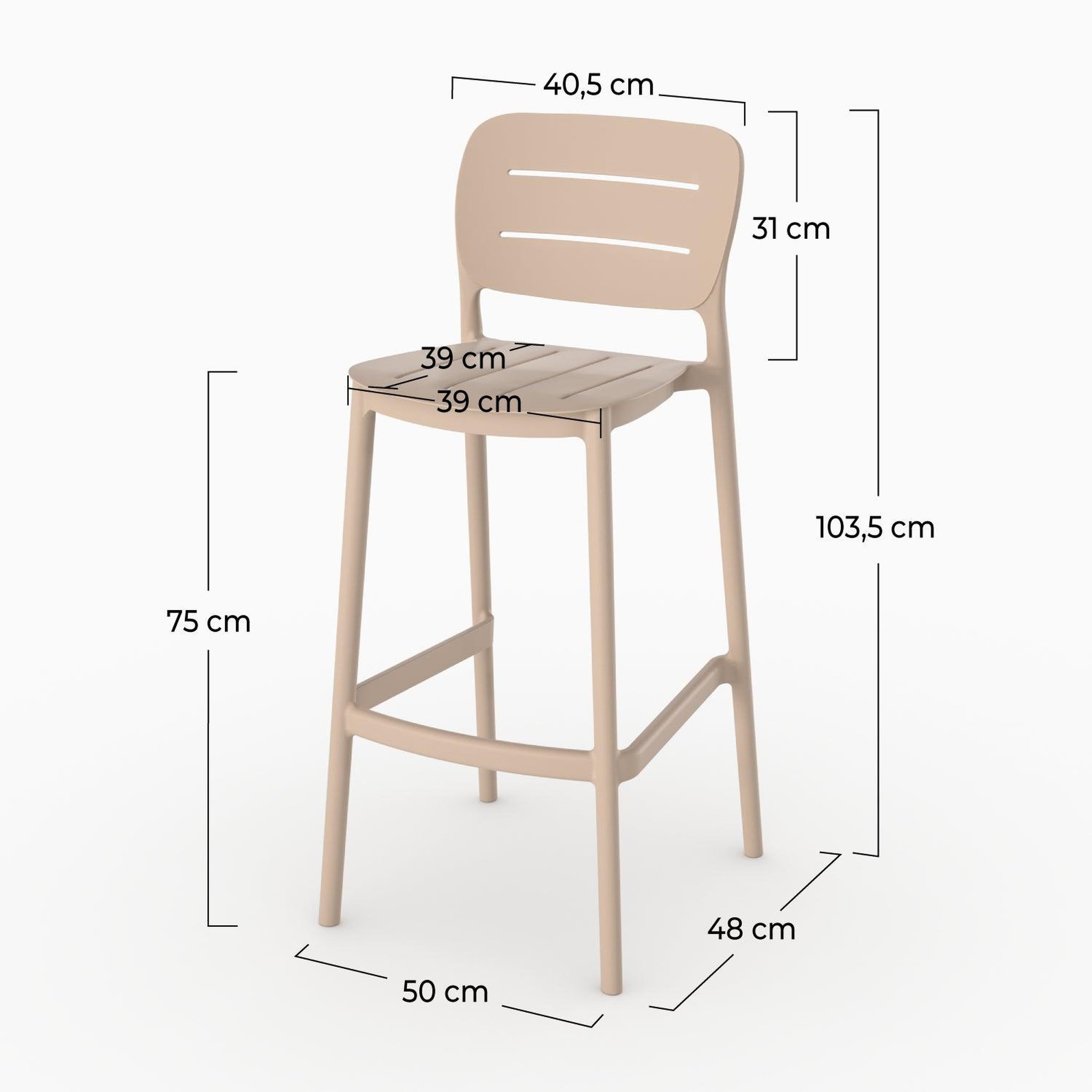 Voir la diapositive 4 : MAISON PAVANE Lot de 2 chaises de bar de jardin 75 cm en plastique beige-lola