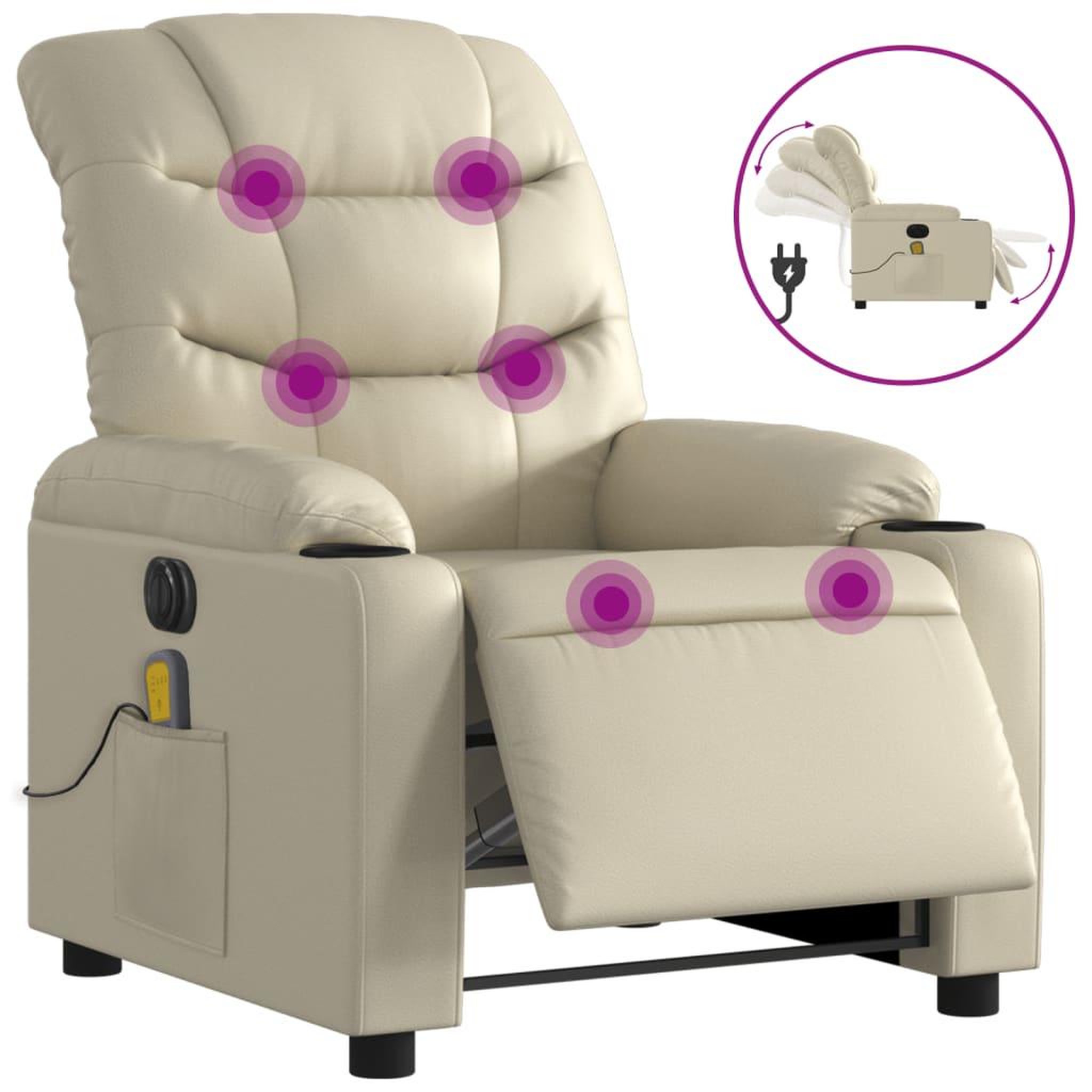 Voir la diapositive 2 : VIDAXL Fauteuil de massage inclinable electrique creme similicuir