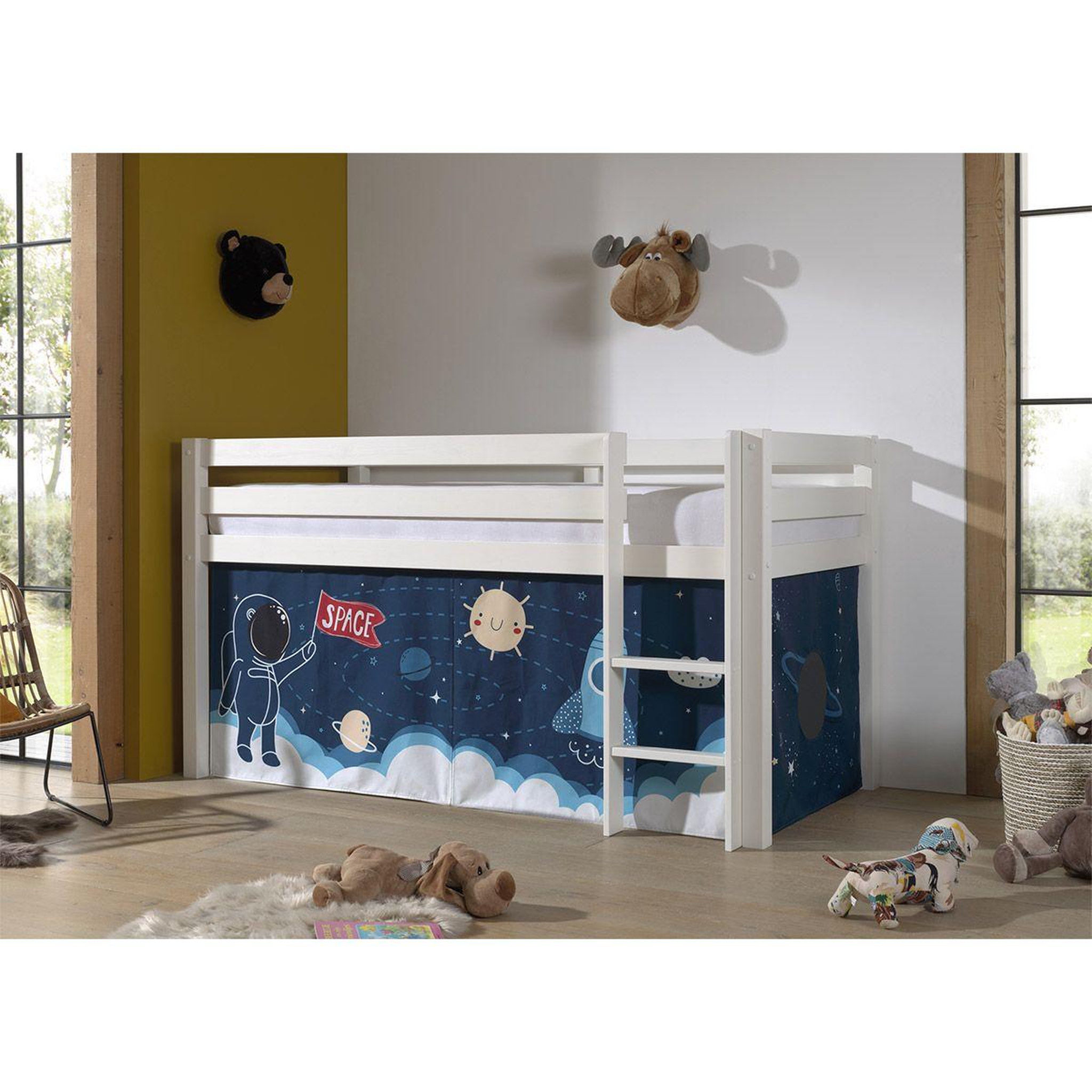 Voir la diapositive 2 : Paris Prix Lit enfant surélevé  pino space shuttle  90x200cm blanc