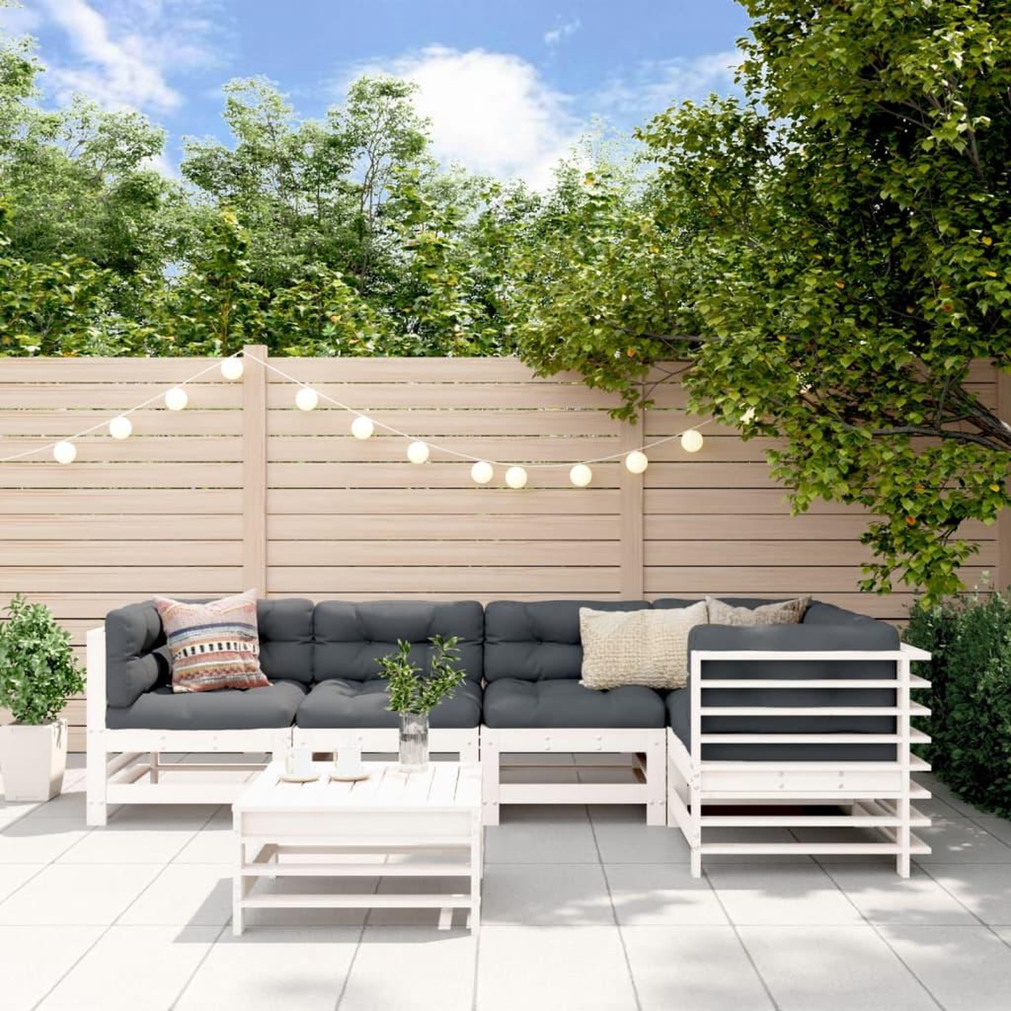 VIDAXL Salon de jardin 6 pcs Blanc Bois de pin massif