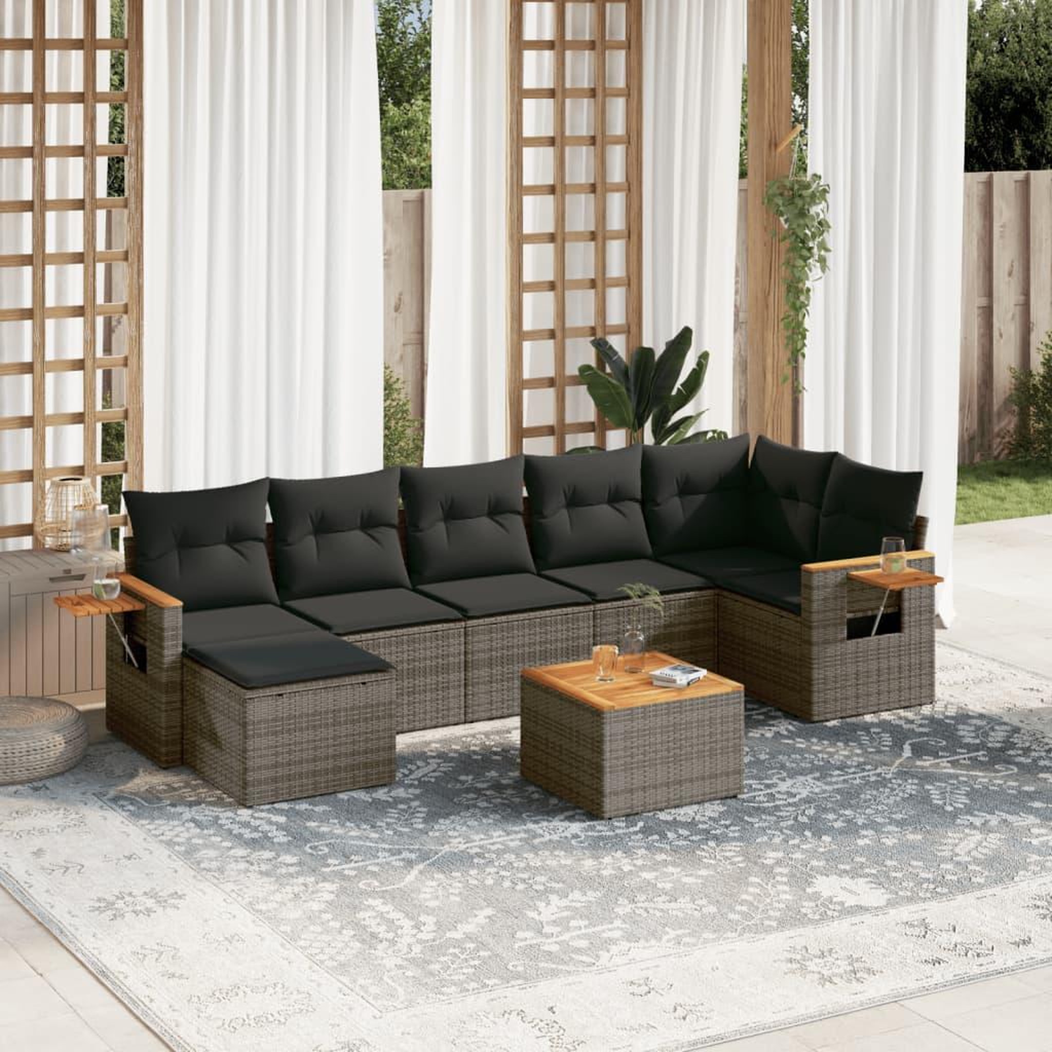 VIDAXL Salon de jardin 8 pcs avec coussins gris resine tressee