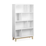 SWEEEK Bibliothèque scandinave blanche. étagère asymétrique - Floki - pieds en bois de sapin. 4 étagères. 8 compartiments. 80x30x138cm