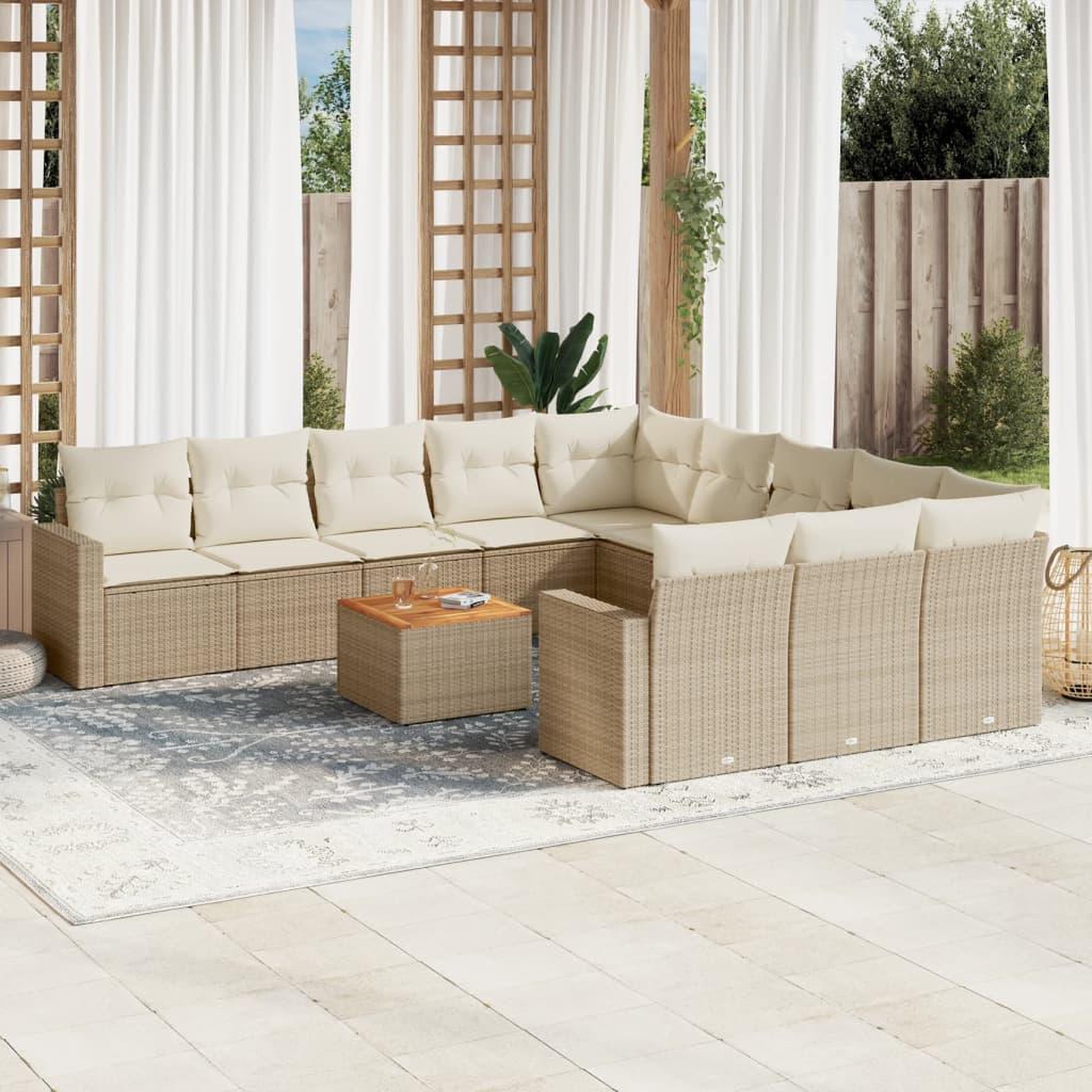 VIDAXL Salon de jardin avec coussins 12 pcs beige resine tressee