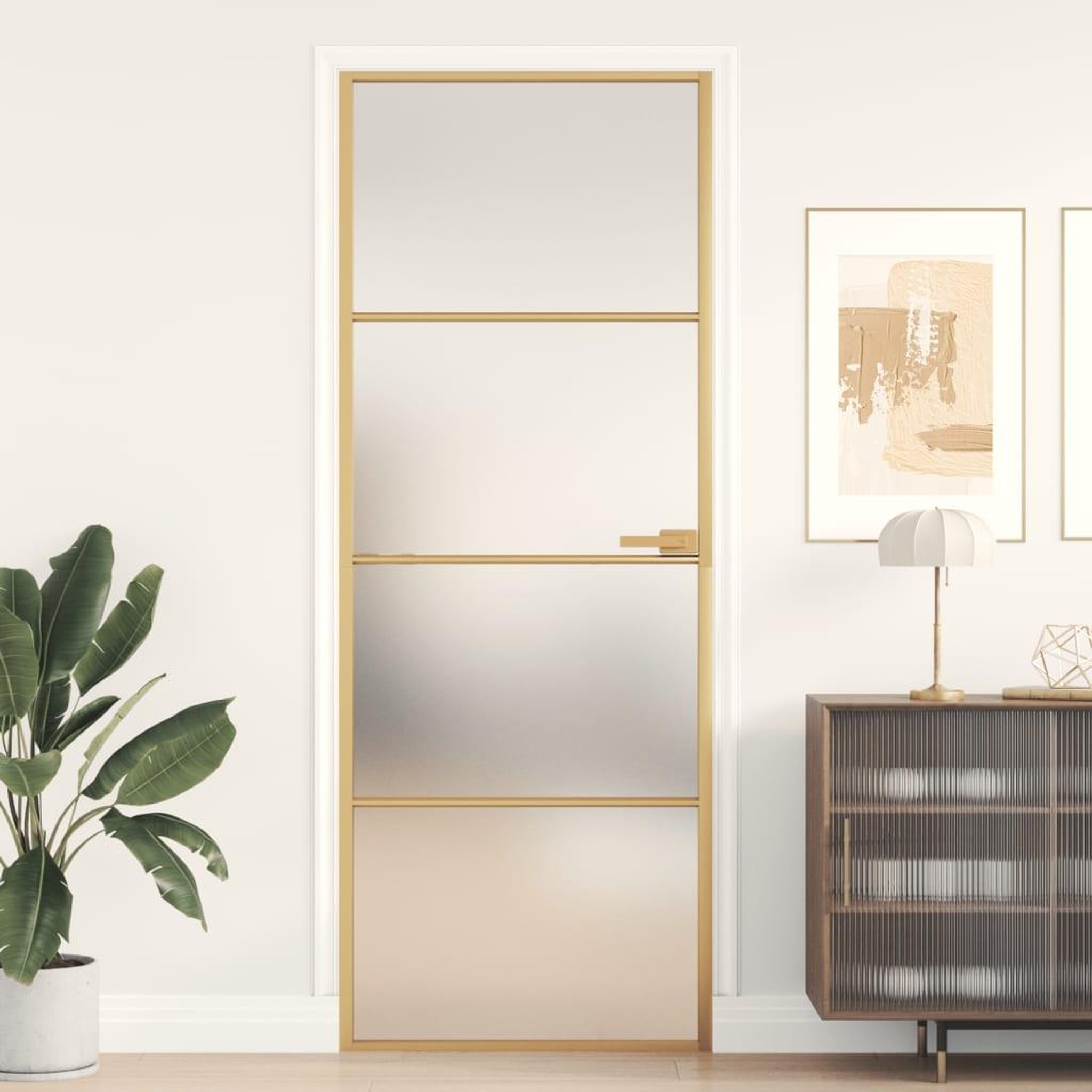 VIDAXL Porte interieure mince dore 76x201,5 cm verre trempe aluminium
