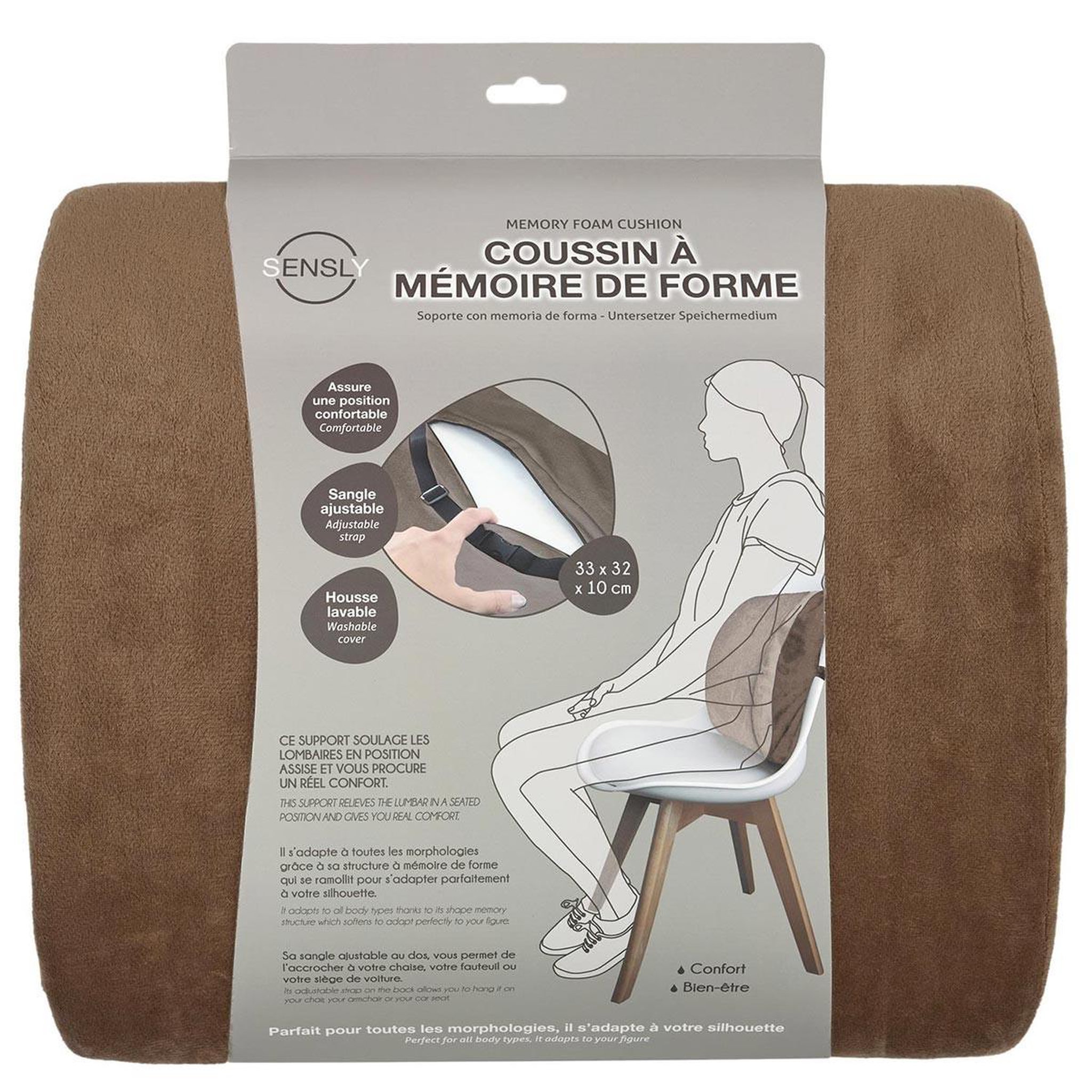 Voir la diapositive 5 : SENSLY Coussin à mémoire de forme ajustable pour le dos - marron