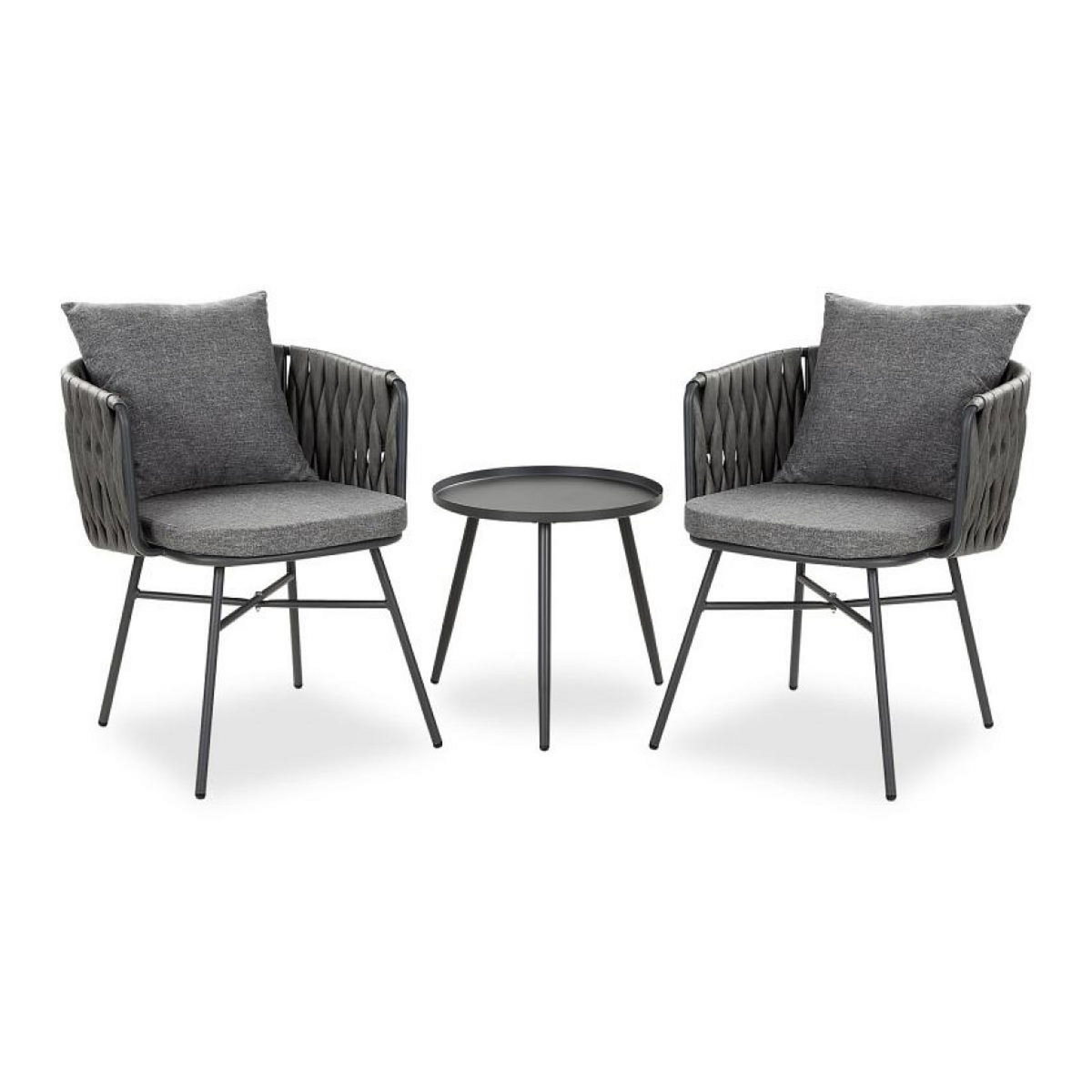 HomeStyle4U Salon de jardin Table et 2 chaises gris